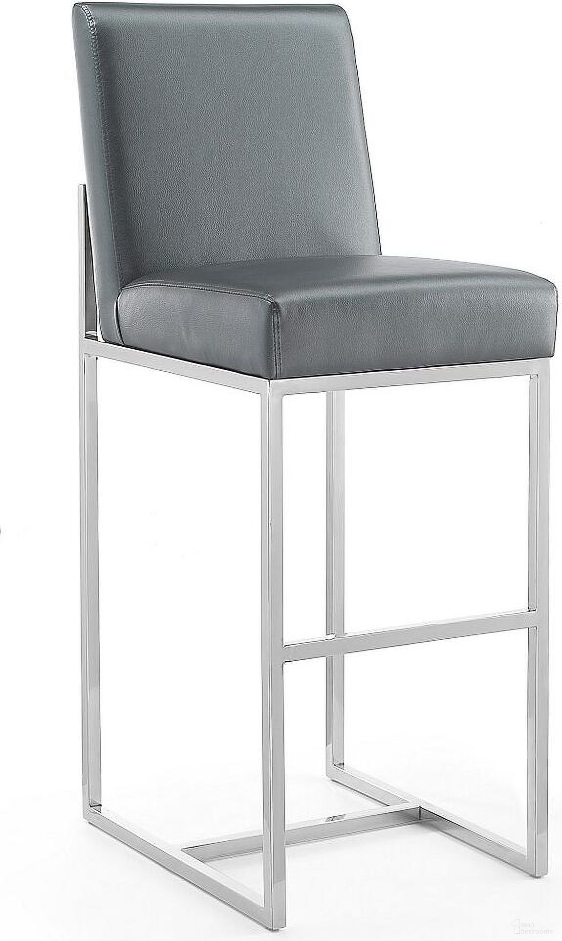 The appearance of Element 29 Inch Faux Leather Bar Stool in Graphite and Polished Chrome designed by Manhattan Comfort in the modern / contemporary interior design. This graphite piece of furniture  was selected by 1StopBedrooms from Element Collection to add a touch of cosiness and style into your home. Sku: BS010-GP. Material: Stainless Steel.
