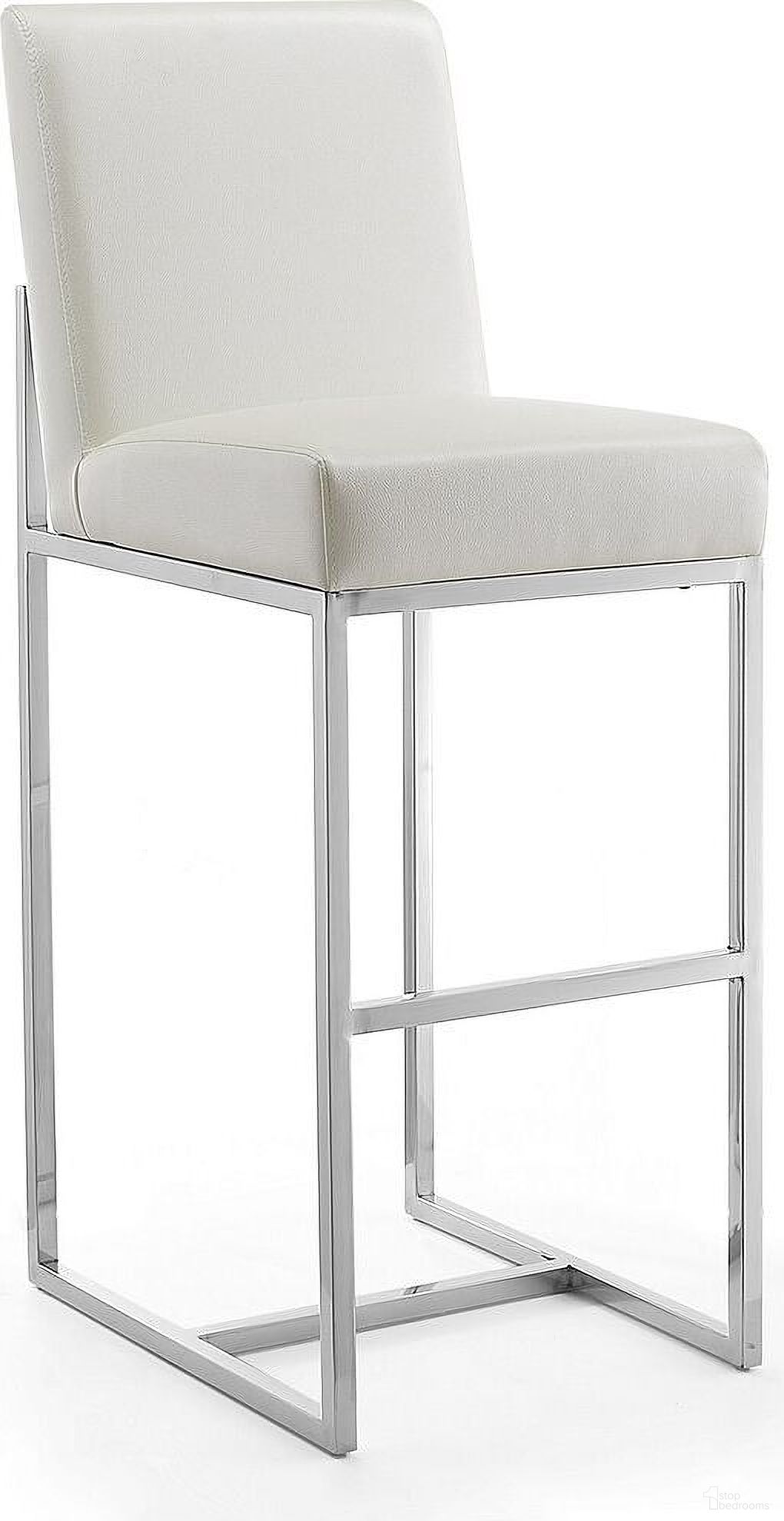The appearance of Element 29 Inch Faux Leather Bar Stool in Pearl White and Polished Chrome designed by Manhattan Comfort in the modern / contemporary interior design. This pearl white piece of furniture was selected by 1StopBedrooms from Element Collection to add a touch of cosiness and style into your home. Sku: BS010-PW. Material: Stainless Steel.