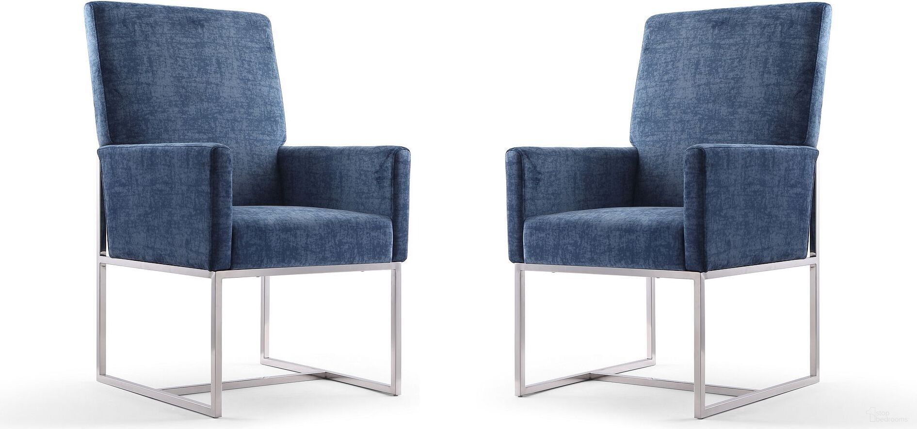 The appearance of Element Dining Armchair in Blue (Set of 2) designed by Manhattan Comfort in the modern / contemporary interior design. This blue piece of furniture  was selected by 1StopBedrooms from Element Collection to add a touch of cosiness and style into your home. Sku: DC029-BL;DC029-BL. Material: Stainless Steel. Chair Type: Arm Chair.