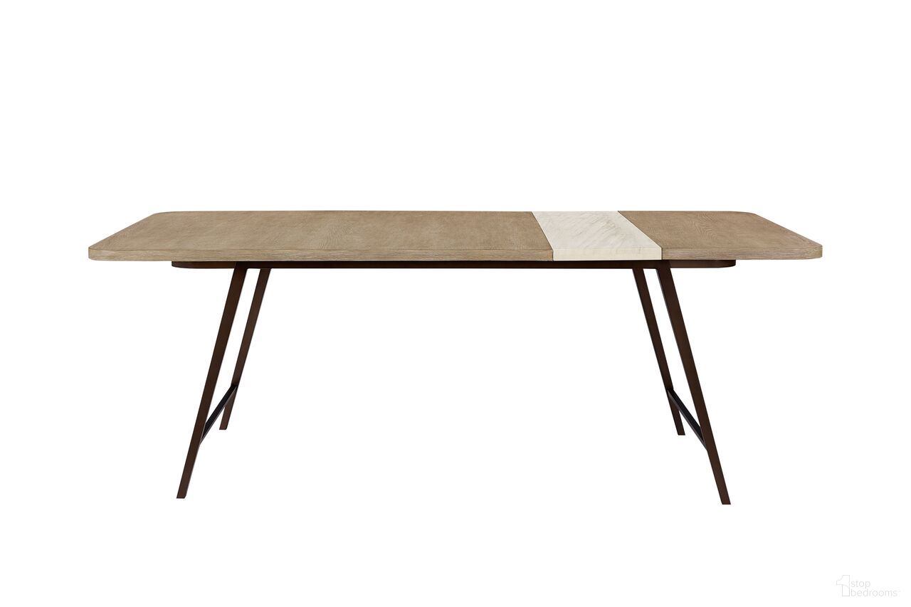 The appearance of Elements Assyemtrical Stone Slab Dining Table In Toffee designed by Bernell in the transitional interior design. This toffee piece of furniture was selected by 1StopBedrooms from Elements Collection to add a touch of cosiness and style into your home. Sku: 3262-501. Table Base Style: Double Pedestal. Table Top Shape: Rectangular. Size: 42" x 84". Material: Oak Veneer.