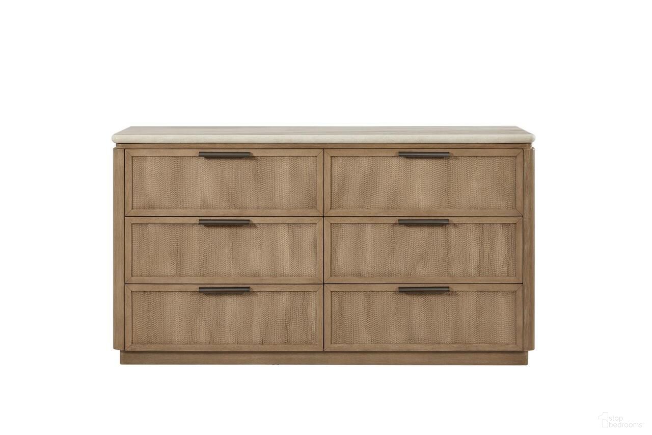 The appearance of Elements Dresser With Rope Drawer Fronts In Toffee designed by Bernell in the transitional interior design. This toffee piece of furniture was selected by 1StopBedrooms from Elements Collection to add a touch of cosiness and style into your home. Sku: 3262-131. Material: Oak Veneer.