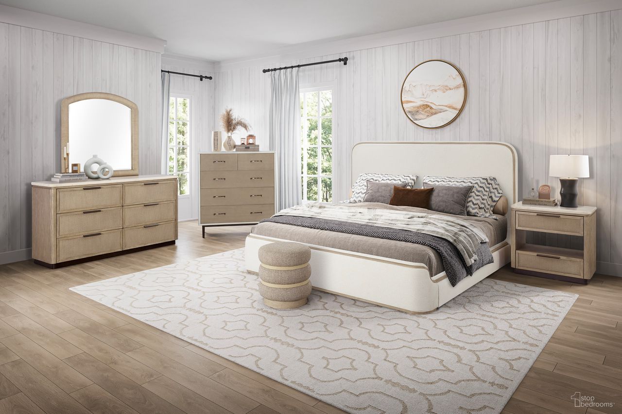 The appearance of Elements Upholstered Bedroom Set In Toffee designed by Bernell in the transitional interior design. This toffee piece of furniture  was selected by 1StopBedrooms from Elements Collection to add a touch of cosiness and style into your home. Sku: 3262-107;3262-121. Bed Size: King. Material: Oak Veneer.