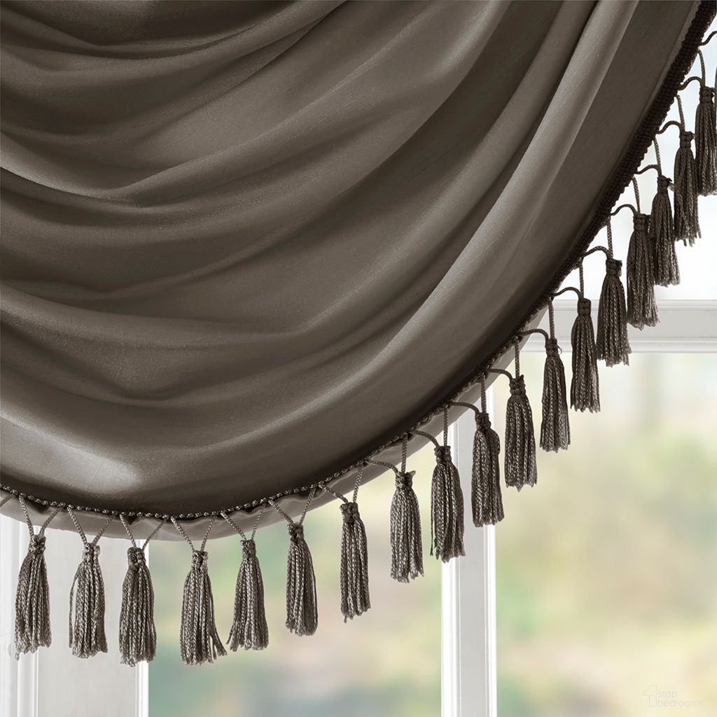 Elena Faux Silk Waterfall Embellished Valance In Pewter