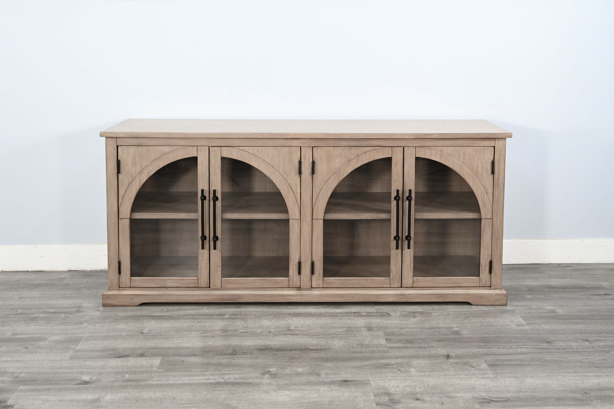 The appearance of Elena Modern Wood Display Cabinet with Arched Glass Doors In Hazelnut designed by Sunny Designs in the transitional interior design. This hazelnut piece of furniture was selected by 1StopBedrooms from Elena Collection to add a touch of cosiness and style into your home. Sku: 2166HZ. Material: Mahogany.