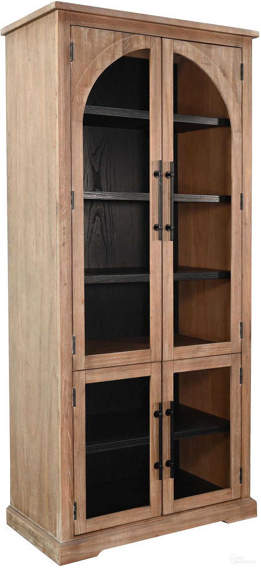 Elena Tall Wood Cabinet with Arched Glass Doors In Umbra and Oak Grove