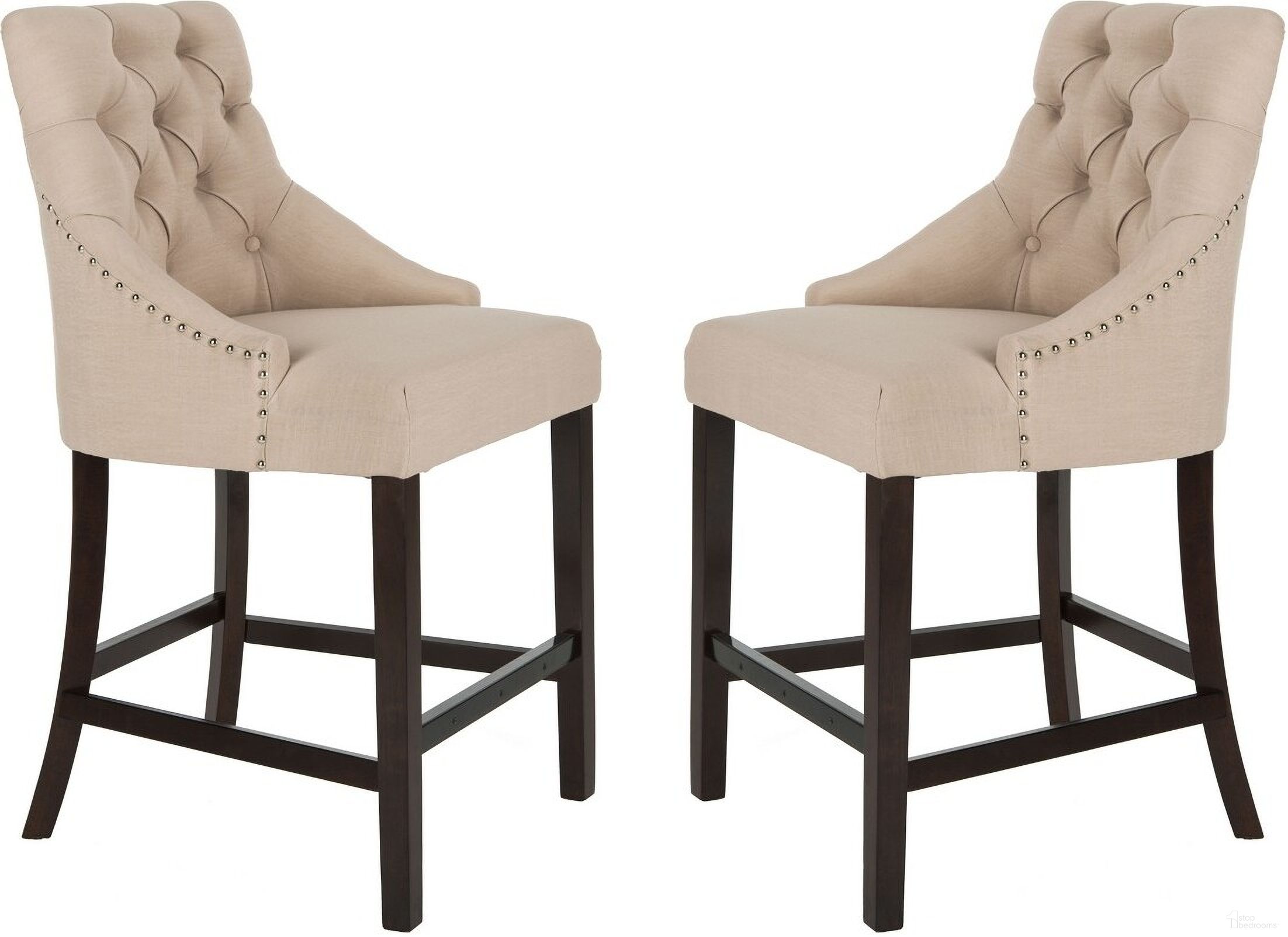 The appearance of Eleni Beige Tufted Wing Back Counter Stool Set of 2 designed by Safavieh in the modern / contemporary interior design. This beige piece of furniture was selected by 1StopBedrooms from Eleni Collection to add a touch of cosiness and style into your home. Sku: BST6305E-SET2. Material: Wood.