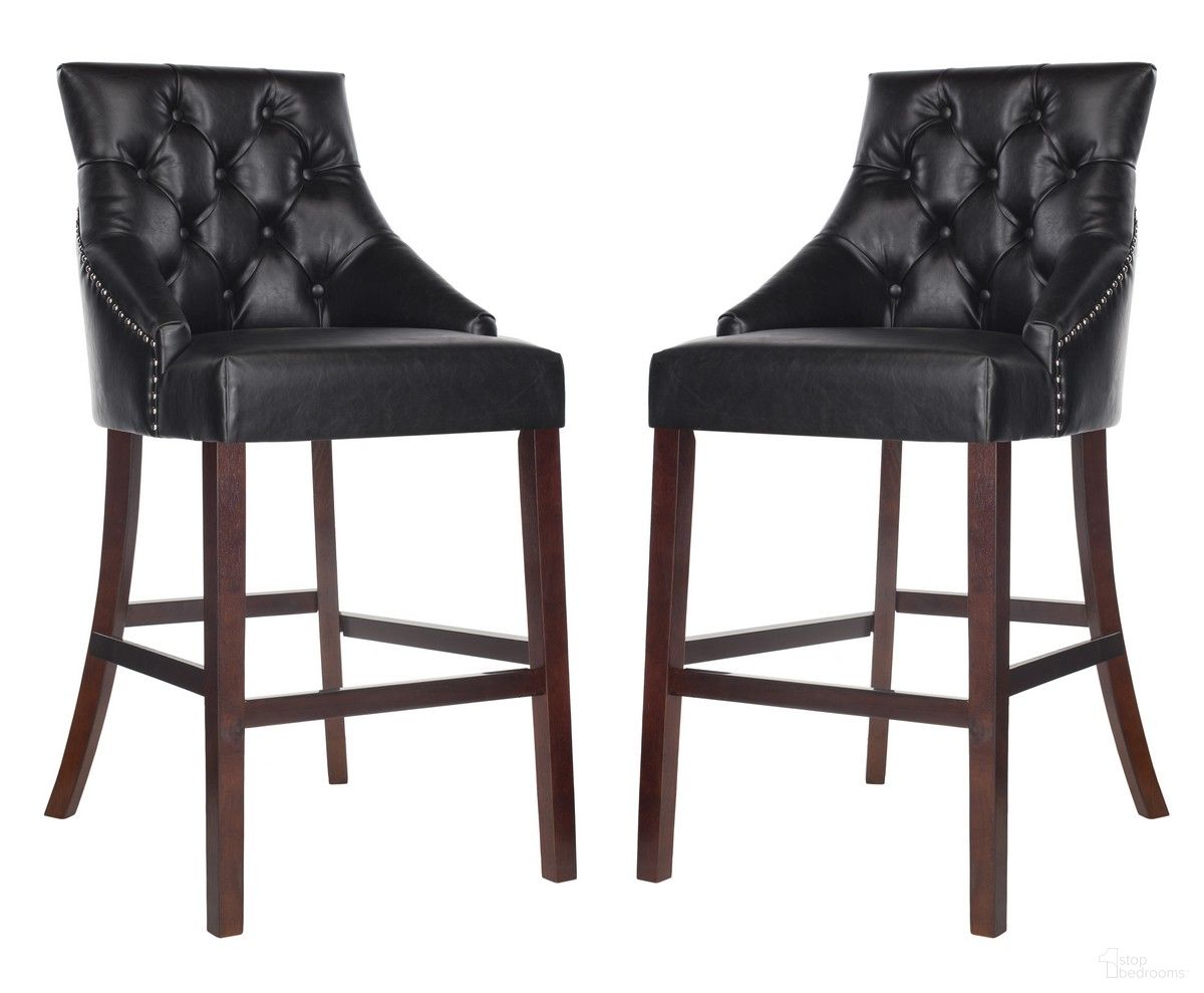 The appearance of Eleni Tufted Wing Back Bar Stool Set of 2 in Black designed by Safavieh in the modern / contemporary interior design. This black piece of furniture was selected by 1StopBedrooms from Eleni Collection to add a touch of cosiness and style into your home. Sku: BST6304F-SET2. Material: Wood.