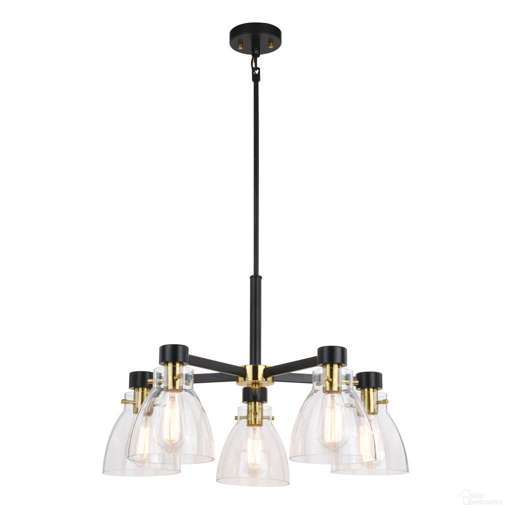 The appearance of Elgin 27 Inch 5 Light Chandelier In Black and Gold designed by Vaxcel in the modern / contemporary interior design. This black and gold piece of furniture  was selected by 1StopBedrooms from Elgin Collection to add a touch of cosiness and style into your home. Sku: H0307. Material: Steel.