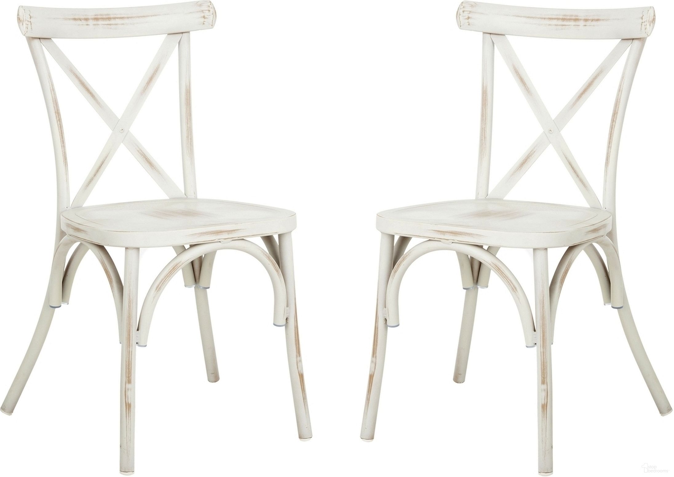 The appearance of Elia Distressed White Stackable Chair Set of 2 designed by Safavieh in the traditional interior design. This distressed white piece of furniture was selected by 1StopBedrooms from Safavieh PAT Collection to add a touch of cosiness and style into your home. Sku: PAT4029A-SET2. Material: Aluminium.