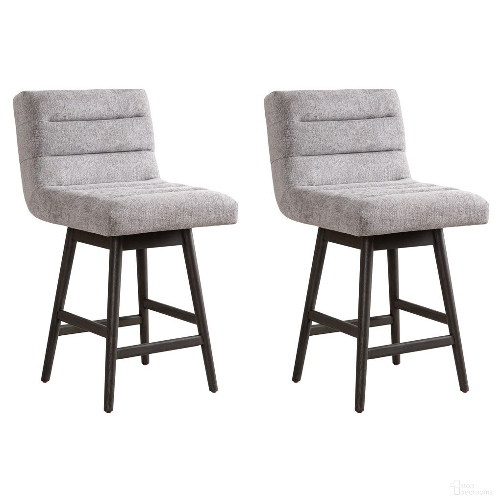 The appearance of Elias 26 Inch Counter Height Swivel Barstool Set of 2 In Gray designed by Armen Living in the modern / contemporary interior design. This gray piece of furniture was selected by 1StopBedrooms from Elias Collection to add a touch of cosiness and style into your home. Sku: LCELBAGRYMO26;LCELBAGRYMO26. Material: Polyester.