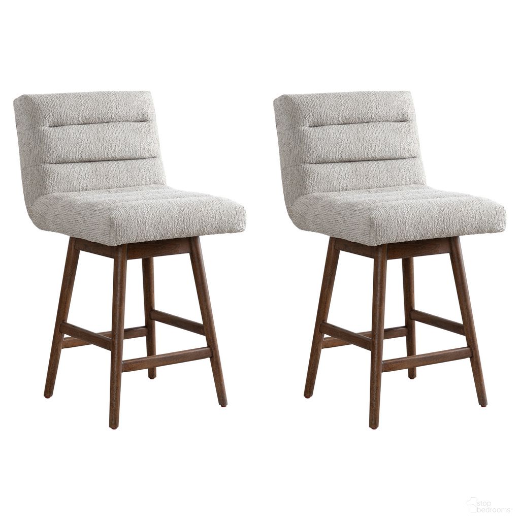 The appearance of Elias 26 Inch Counter Height Swivel Barstool Set of 2 In Morning Fog and Brown designed by Armen Living in the modern / contemporary interior design. This morning fog and brown piece of furniture  was selected by 1StopBedrooms from Elias Collection to add a touch of cosiness and style into your home. Sku: LCELBABRNMG26;LCELBABRNMG26. Material: Polyester.