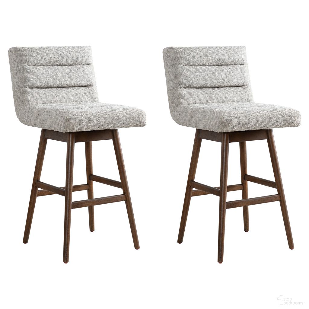 The appearance of Elias 30 Inch Bar Height Swivel Barstool Set of 2 In Morning Fog and Brown designed by Armen Living in the modern / contemporary interior design. This morning fog and brown piece of furniture was selected by 1StopBedrooms from Elias Collection to add a touch of cosiness and style into your home. Sku: LCELBABRNMG30;LCELBABRNMG30. Material: Polyester.