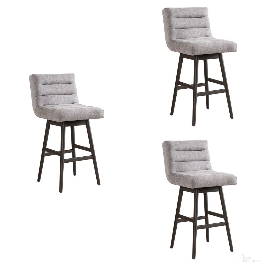 The appearance of Elias 30 Inch Bar Height Swivel Barstool Set of 3 In Gray designed by Armen Living in the modern / contemporary interior design. This gray piece of furniture  was selected by 1StopBedrooms from Elias Collection to add a touch of cosiness and style into your home. Sku: LCELBAGRYMO30;LCELBAGRYMO30;LCELBAGRYMO30. Material: Polyester.