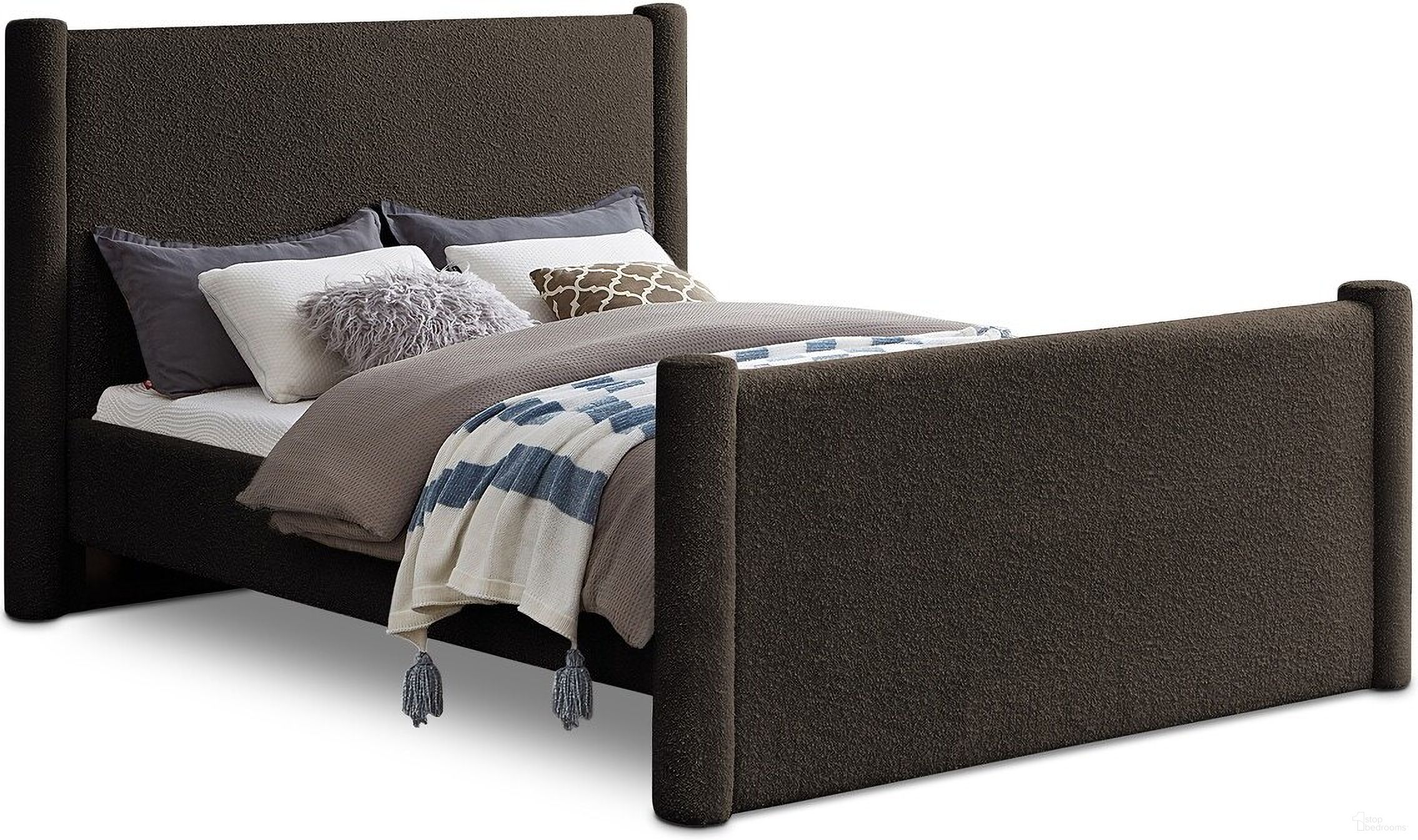 Elias Boucle Fabric King Bed In Brown
