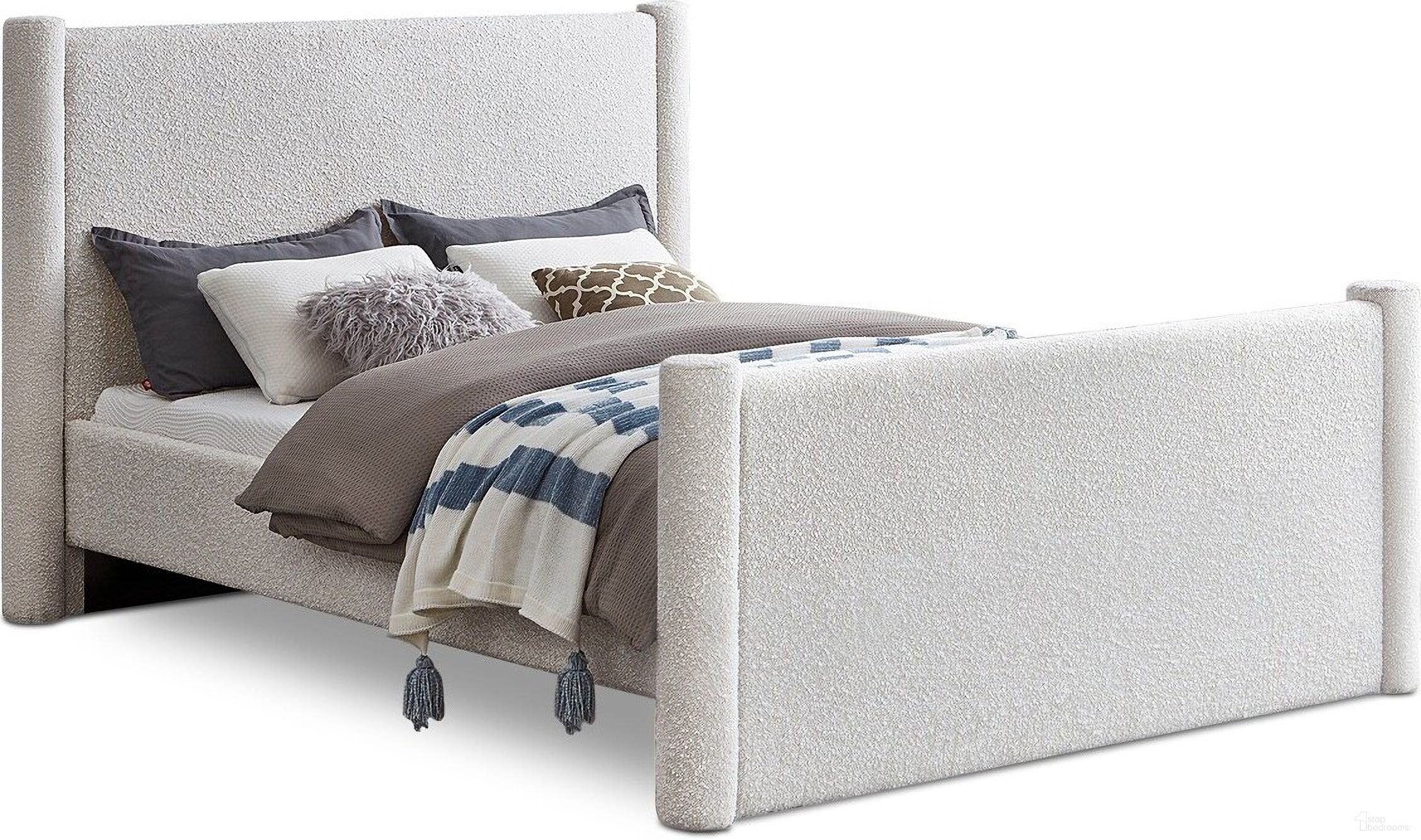 Elias Boucle Fabric Queen Bed In Cream
