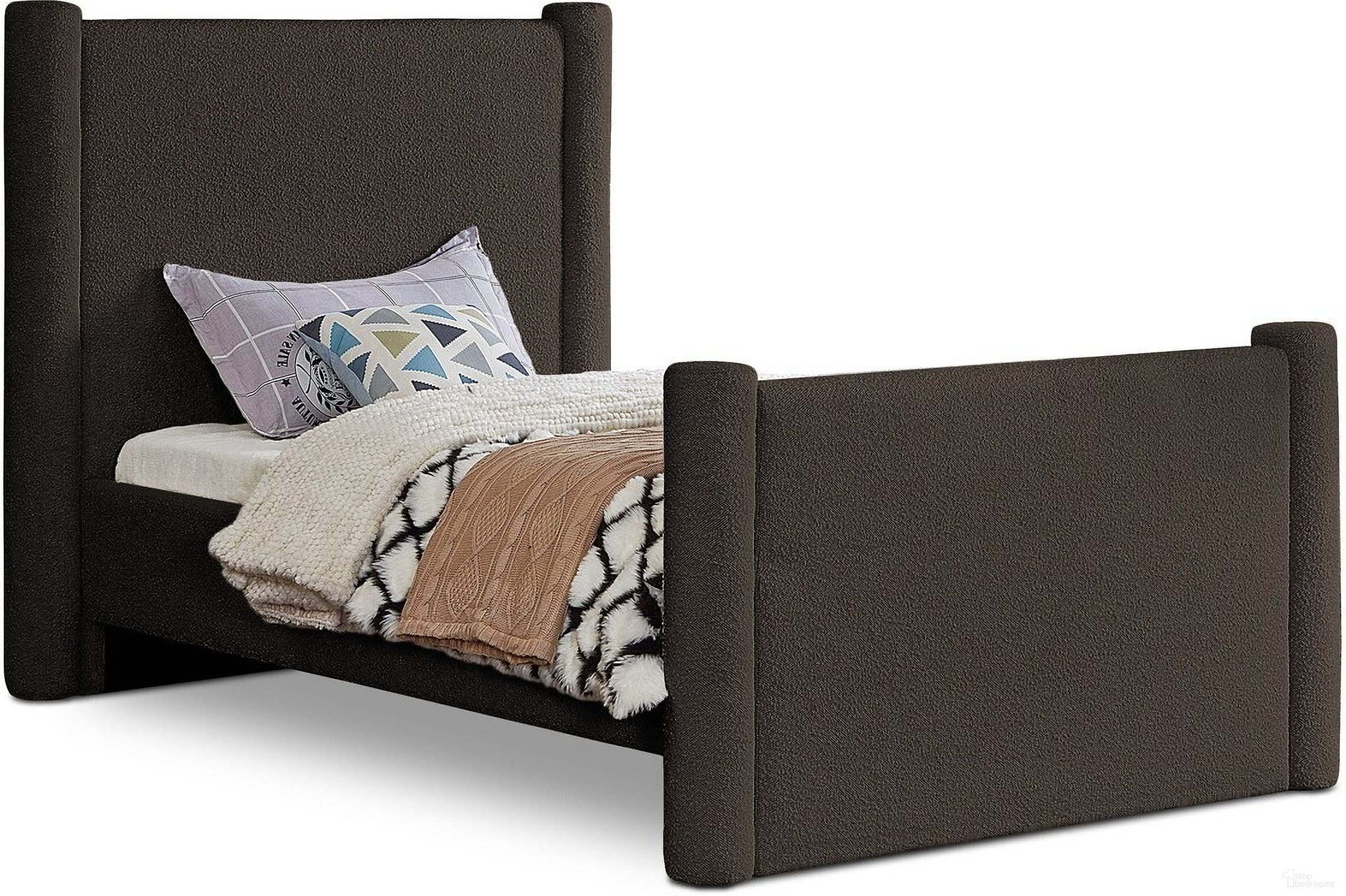 Elias Boucle Fabric Twin Bed In Brown