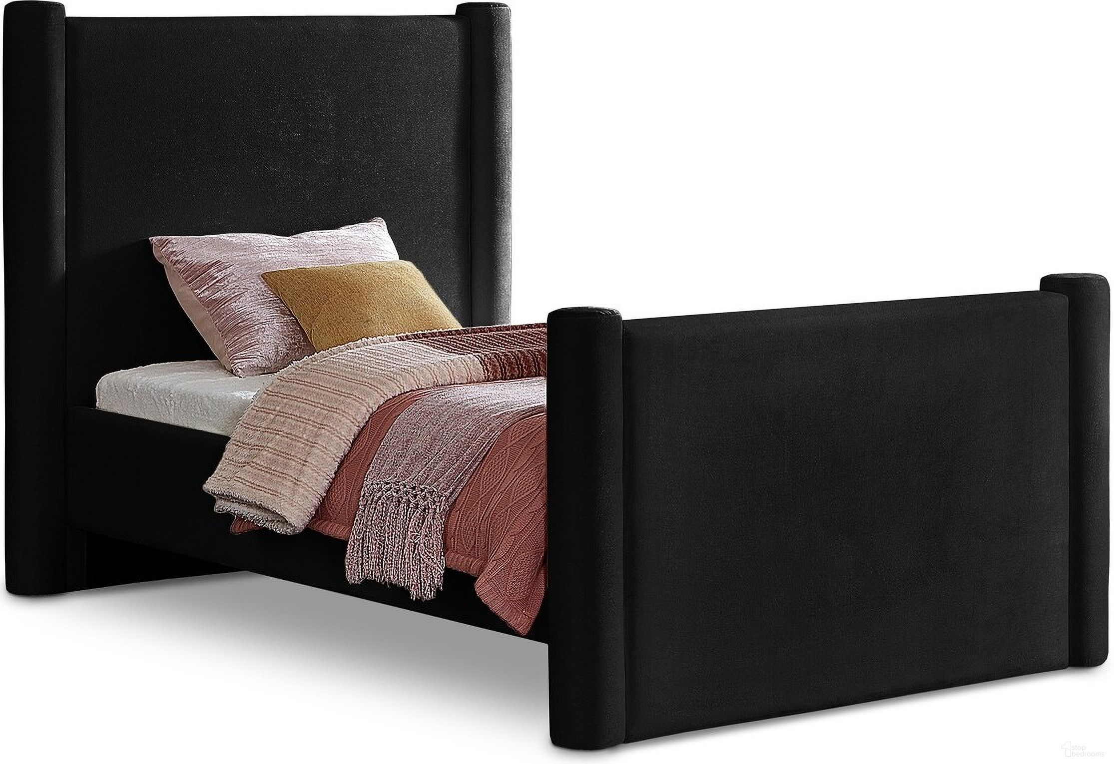 Elias Twin Bed In Black Velvet