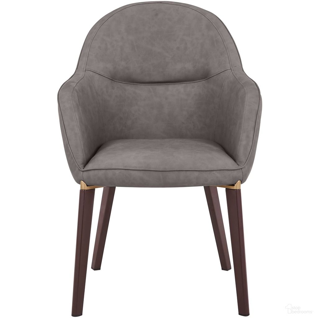 The appearance of Elias Upholstered Dining Chair with Leather Velvet and Powder Coated Iron Legs In Dark Grey designed by LeisureMod in the modern / contemporary interior design. This dark grey piece of furniture was selected by 1StopBedrooms from Elias Collection to add a touch of cosiness and style into your home. Sku: EDC21DGR. Material: Leather. Chair Type: Arm Chair.