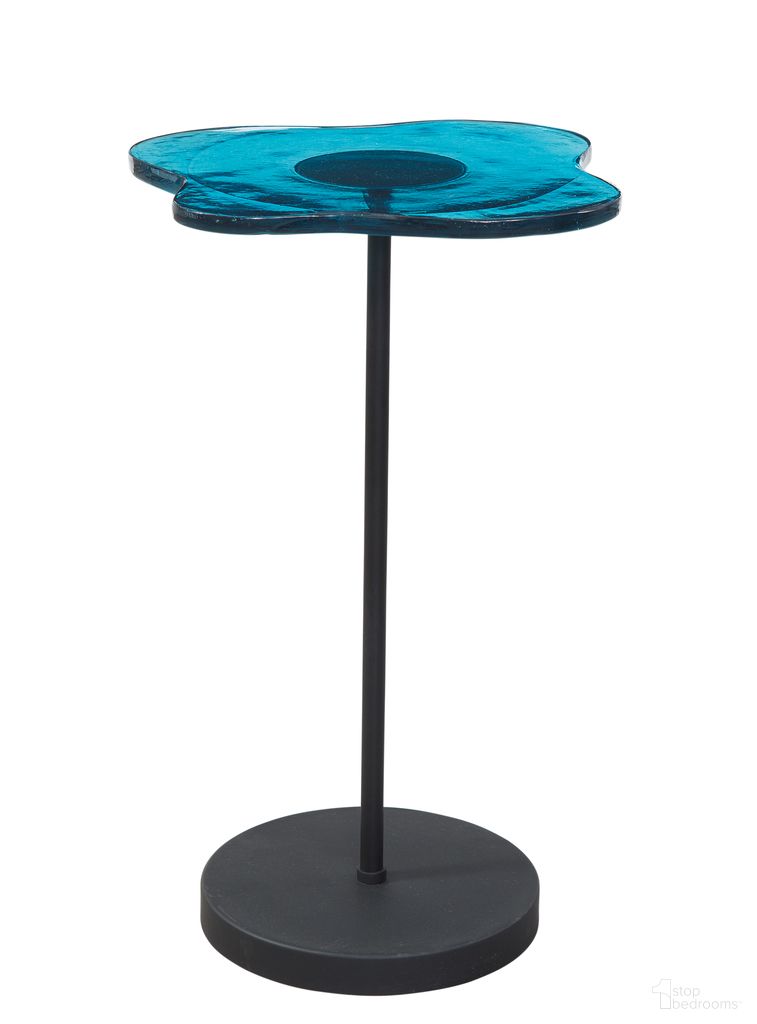 The appearance of Elijah Accent Table In Blue and Black designed by Bassett Mirror Company in the modern / contemporary interior design. This blue and black piece of furniture  was selected by 1StopBedrooms from Elijah Collection to add a touch of cosiness and style into your home. Sku: 6085-LR-221. Material: Glass.