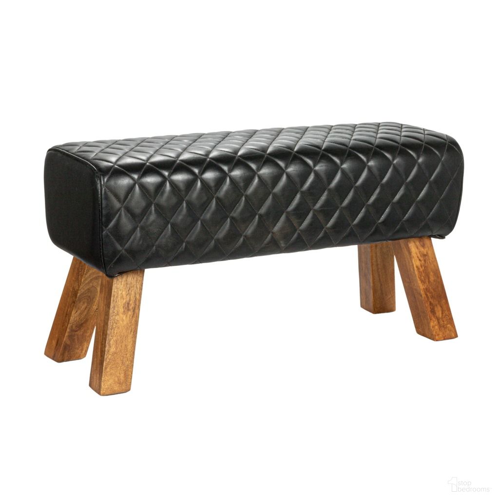 The appearance of Elijah Diamond-Stitched Leather Bench with Mango Wood Legs In Black designed by Rowena Interiors in the rustic / southwestern interior design. This black piece of furniture was selected by 1StopBedrooms from Elijah Collection to add a touch of cosiness and style into your home. Sku: EC1657. Material: Leather.