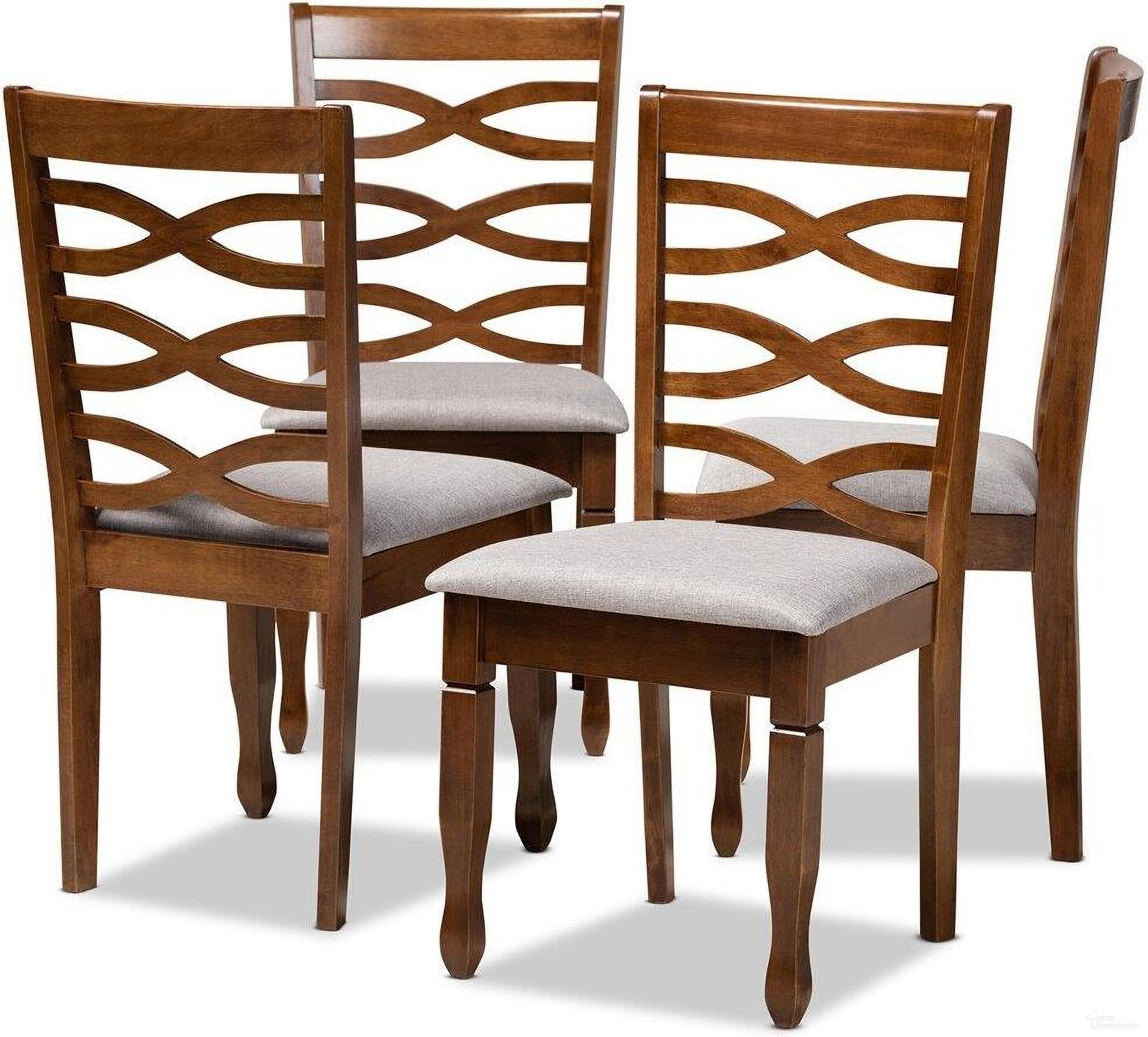 The appearance of Elijah Modern and Contemporary Grey Fabric Upholstered and Walnut Brown Finished Wood 4-Piece Dining Chair Set designed by Baxton Studio in the modern / contemporary interior design. This grey piece of furniture was selected by 1StopBedrooms from Elijah Collection to add a touch of cosiness and style into your home. Sku: RH318C-Grey/Walnut-DC-4PK. Material: Fabric. Chair Type: Side Chair.