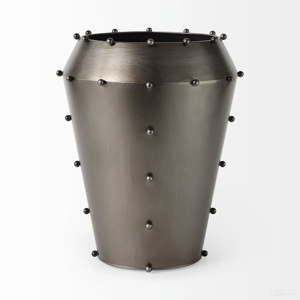 Elio 12.2 Inch Large Gun Metal Vase with Studs In Gray