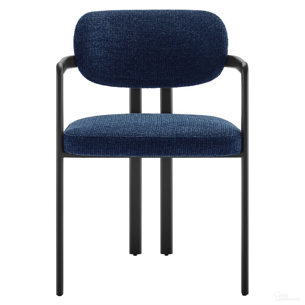 Elio Barrel Fabric and Metal Dining Chair In Navy Black