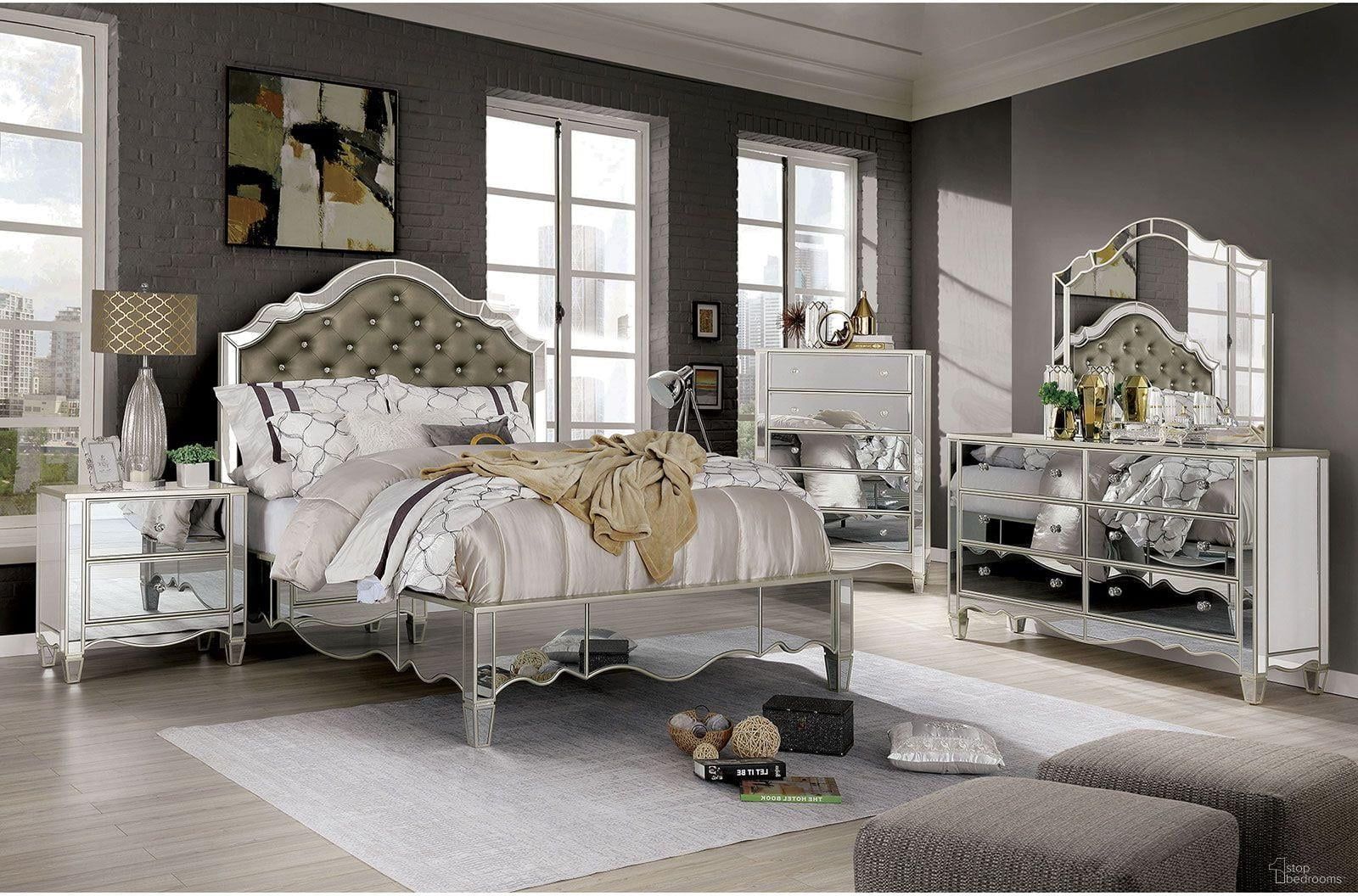 The appearance of Eliora Silver Upholstered Panel Bedroom Set designed by Furniture of America in the transitional interior design. This silver piece of furniture was selected by 1StopBedrooms from Eliora Collection to add a touch of cosiness and style into your home. Sku: FOA7890Q-HB;FOA7890Q-FB;FOA7890Q-R;FOA7890N. Bed Type: Panel Bed. Material: Wood. Bed Size: Queen.