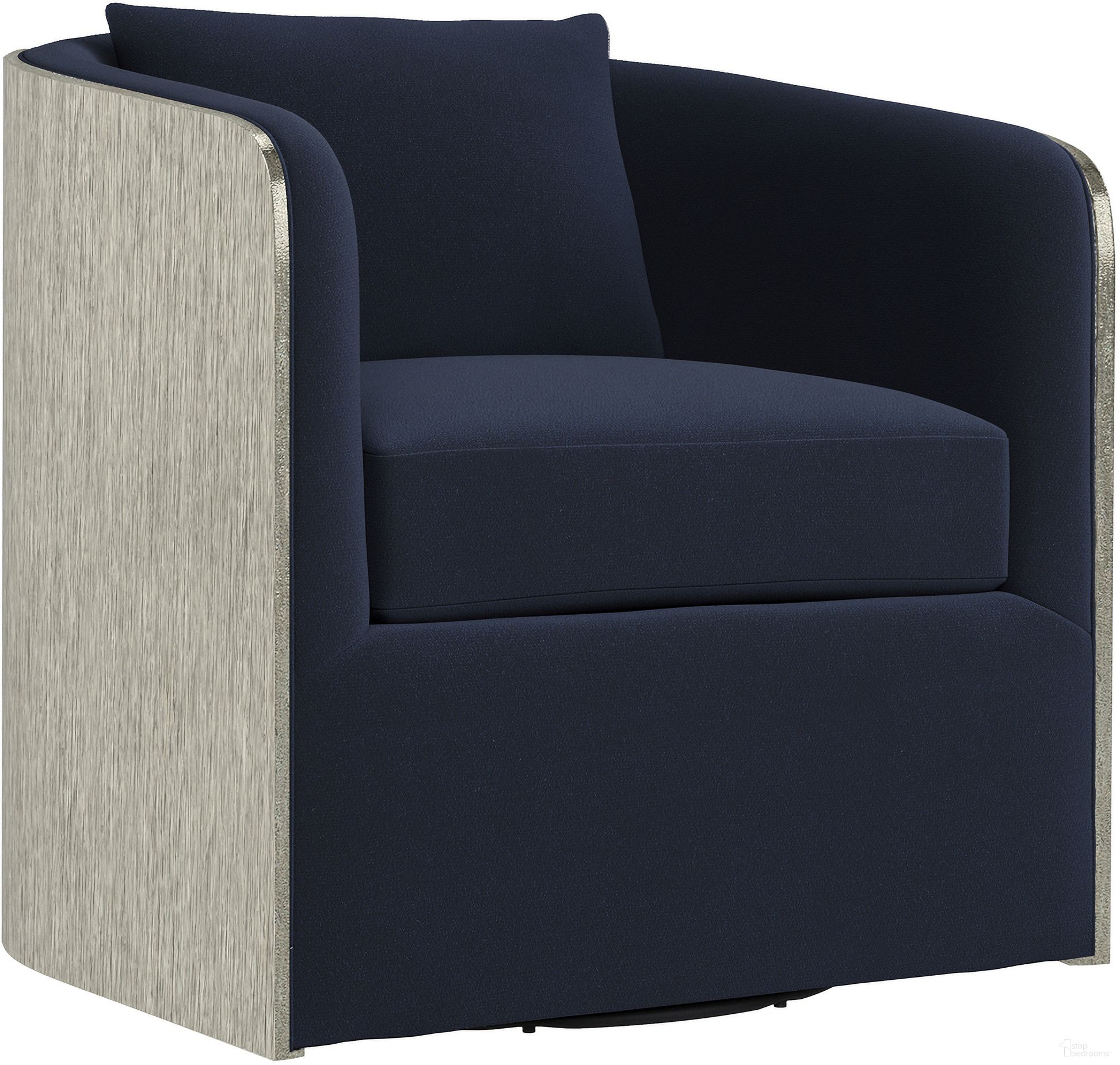 The appearance of Eliot Velvet Fabric Swivel Chair In Blue designed by Bernhardt in the modern / contemporary interior design. This blue velvet piece of furniture  was selected by 1StopBedrooms from Elliot Collection to add a touch of cosiness and style into your home. Sku: N6813S_1580-444. Material: Velvet. Upholstery Material: Velvet.
