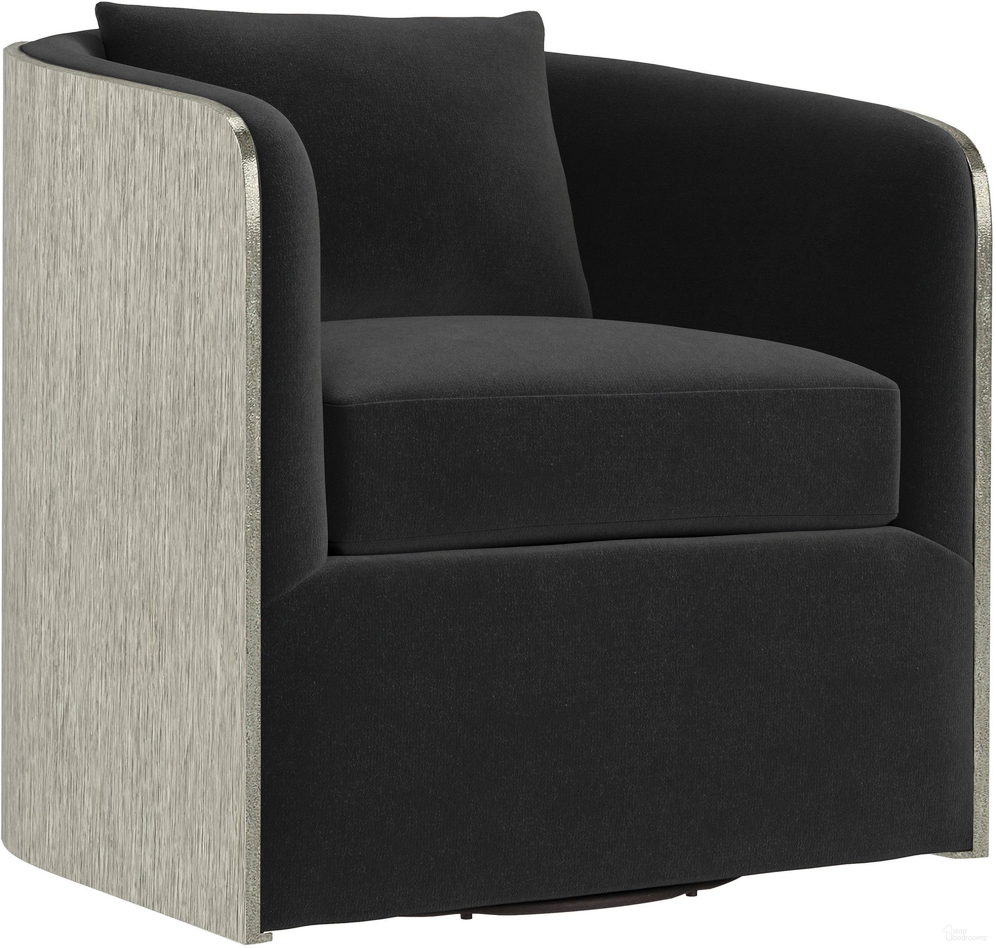 The appearance of Eliot Velvet Fabric Swivel Chair In Grey designed by Bernhardt in the modern / contemporary interior design. This grey velvet piece of furniture  was selected by 1StopBedrooms from Elliot Collection to add a touch of cosiness and style into your home. Sku: N6813S_5534-011. Material: Velvet. Upholstery Material: Velvet.