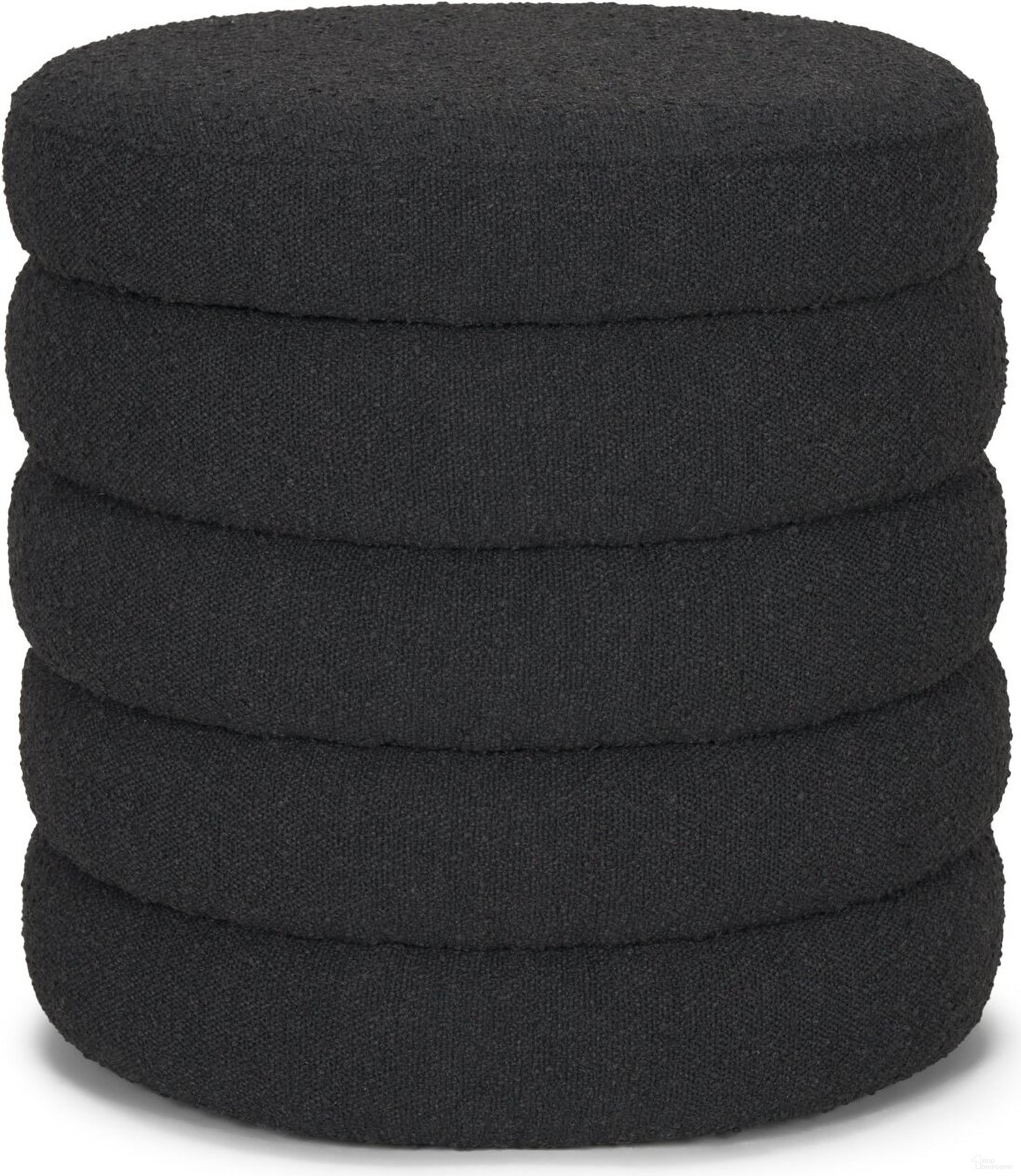 The appearance of Elise Boucle Upholstered Storage Ottoman In Black designed by Mercana in the modern / contemporary interior design. This black piece of furniture  was selected by 1StopBedrooms from Elise Collection to add a touch of cosiness and style into your home. Sku: 70410. Material: Boucle.