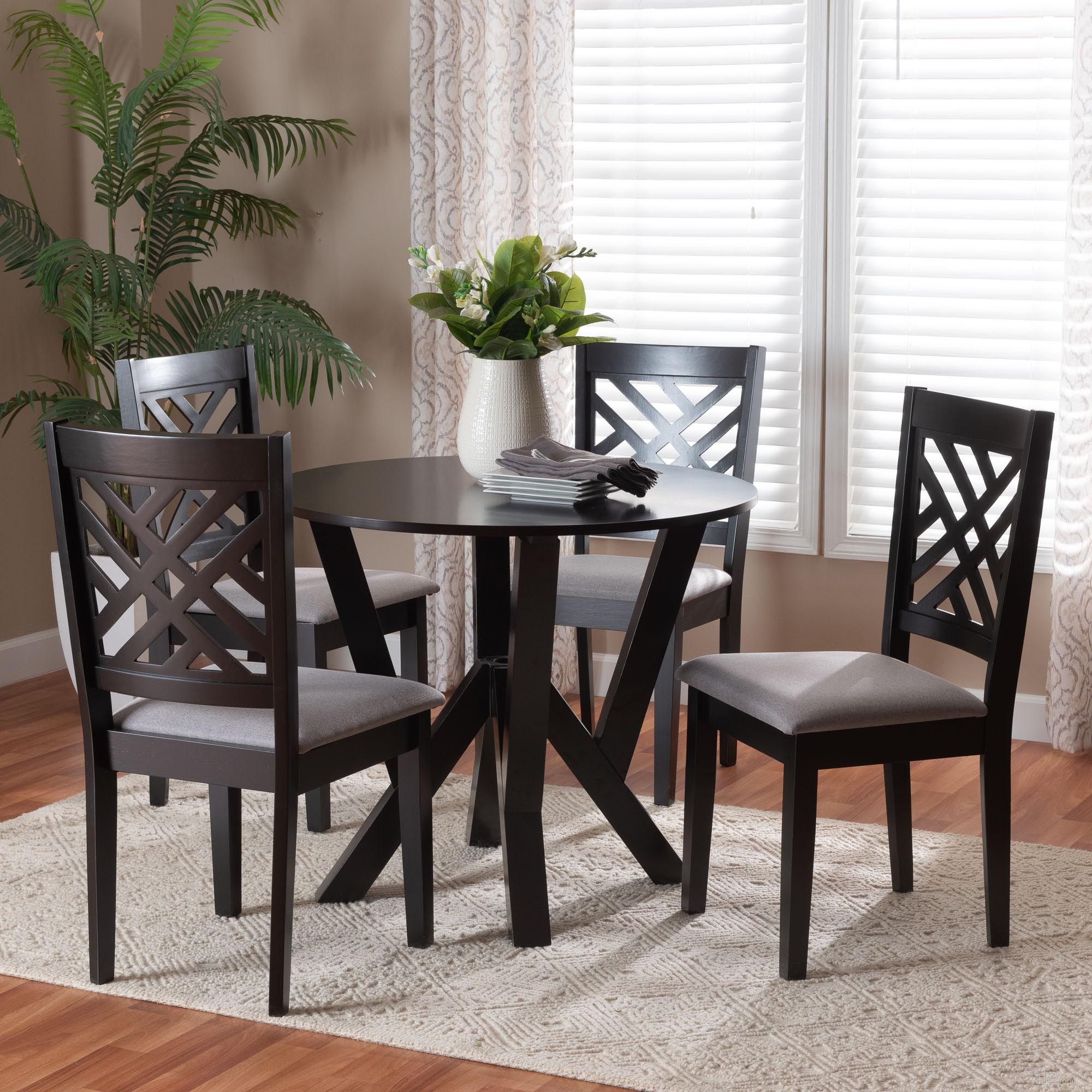 Elise Fabric and Wood 5-Piece Dining Set In Grey and Dark Brown