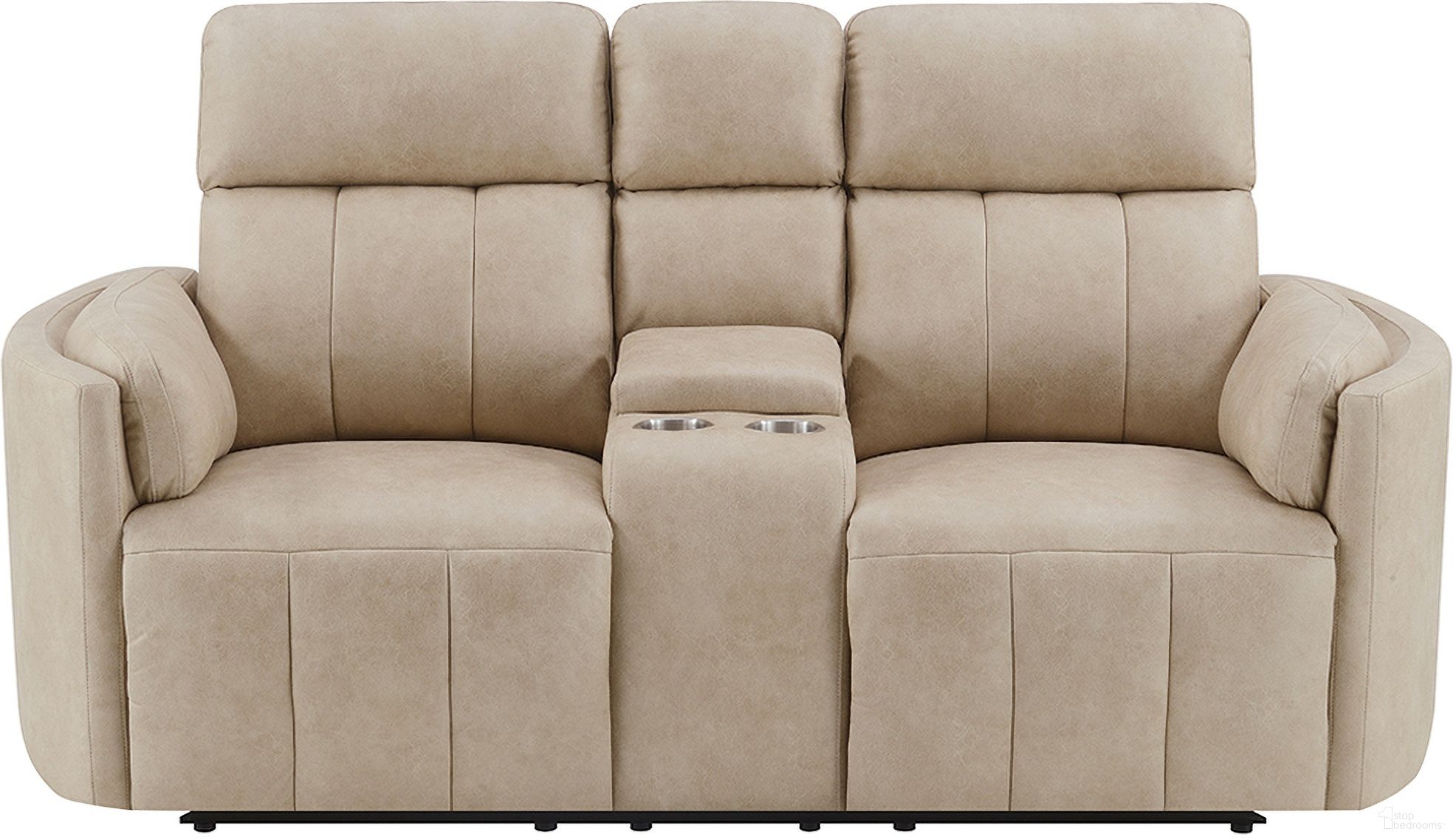 The appearance of Elison Motion Loveseat with Console In Dark Beige and Stone designed by ACME in the modern / contemporary interior design. This dark beige/stone piece of furniture  was selected by 1StopBedrooms from Elison Collection to add a touch of cosiness and style into your home. Sku: LV05401. Material: Wood.