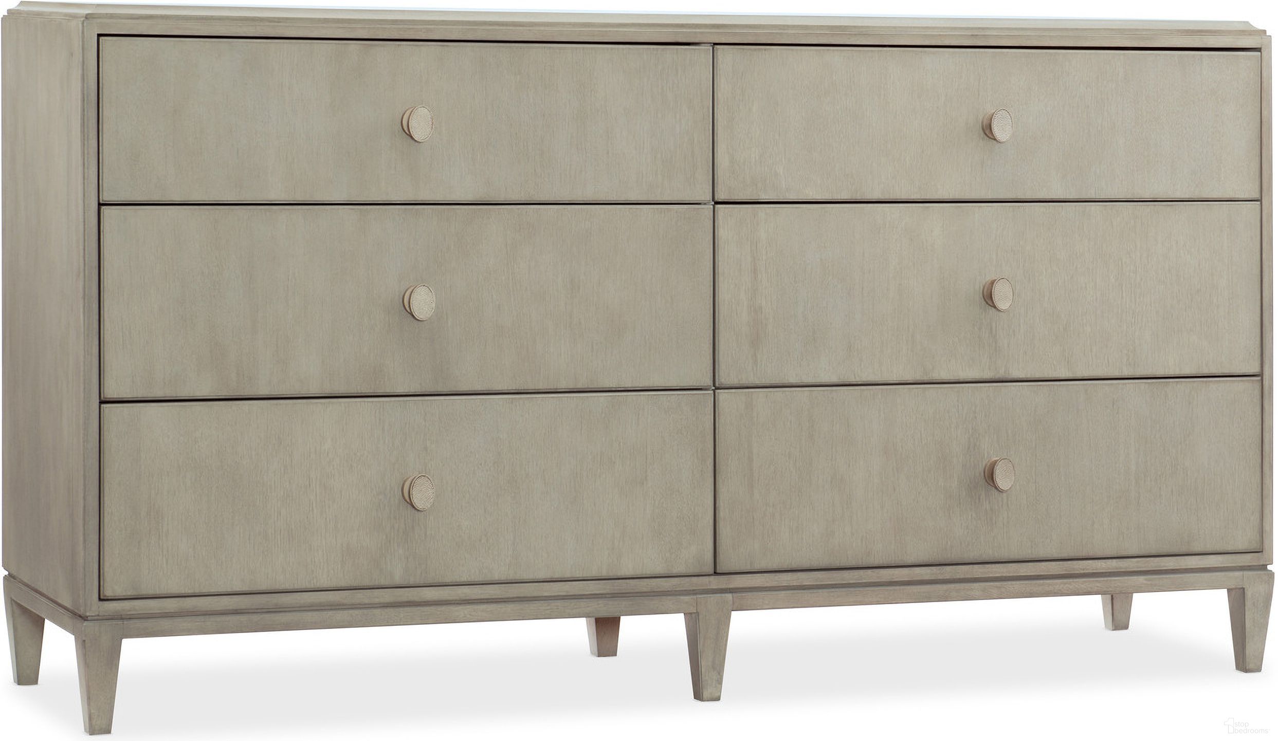 The appearance of Elixir 6 Drawer Dresser designed by Hooker in the modern / contemporary interior design. This light wood piece of furniture  was selected by 1StopBedrooms from Elixir Collection to add a touch of cosiness and style into your home. Sku: 5990-90002-LTWD. Material: Walnut Veneer.