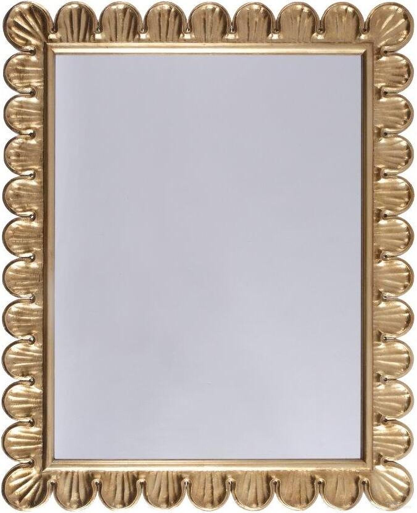 The appearance of Eliza Gold Leaf Scalloped Edge Frame Mirror designed by Worlds Away in the modern / contemporary interior design. This gold piece of furniture was selected by 1StopBedrooms from Eliza Collection to add a touch of cosiness and style into your home. Sku: ELIZA G. Material: Wood.