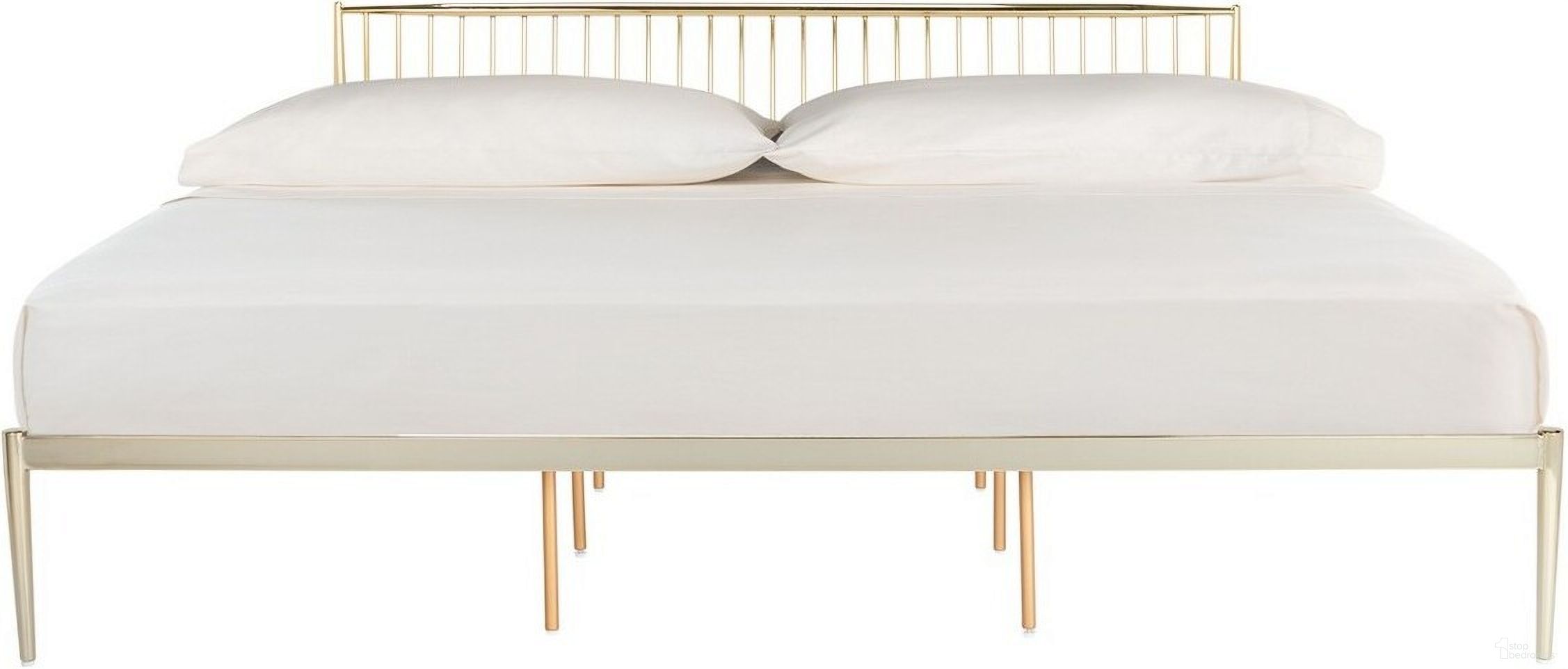 The appearance of Eliza Metal Bed In Gold designed by Safavieh Couture in the modern / contemporary interior design. This gold piece of furniture was selected by 1StopBedrooms from Eliza Collection to add a touch of cosiness and style into your home. Sku: SFV2103A-Q. Material: Metal. Bed Size: Queen. Bed Type: Metal Bed.