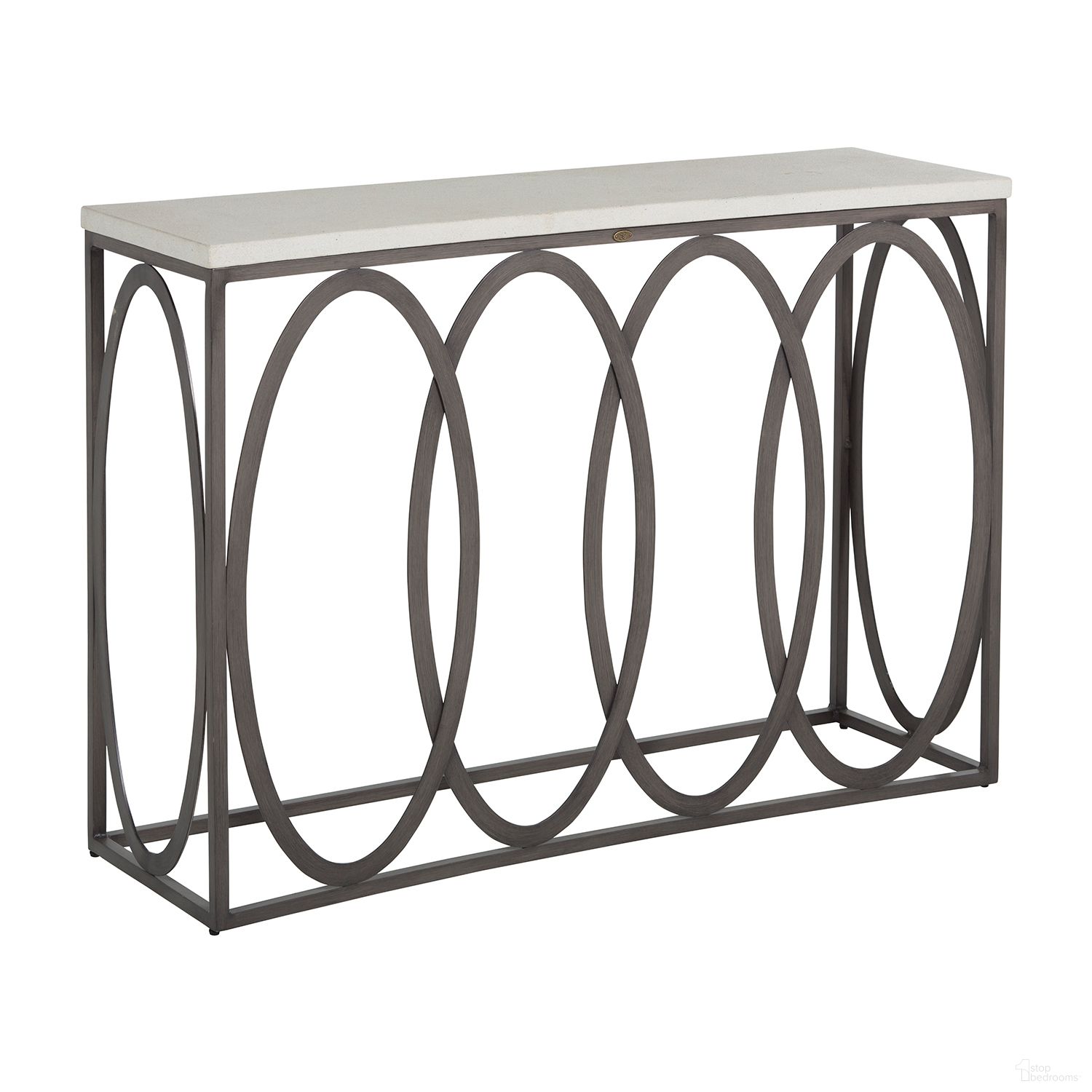 The appearance of Ella Aluminum Console Table In Slate Gray and Travertine designed by Summer Classics in the transitional interior design. This slate gray/travertine piece of furniture was selected by 1StopBedrooms from Ella Collection to add a touch of cosiness and style into your home. Sku: 44125. Material: Aluminum.