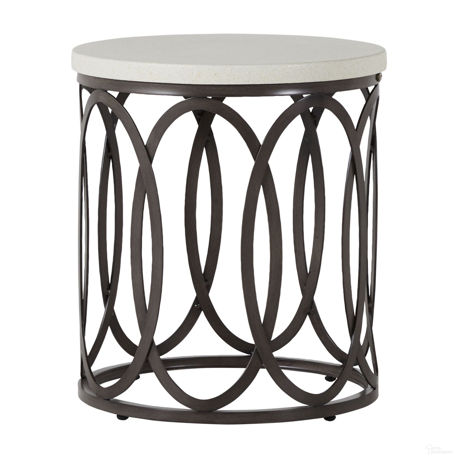The appearance of Ella Aluminum End Table In Slate Gray designed by Summer Classics in the transitional interior design. This slate gray piece of furniture  was selected by 1StopBedrooms from Ella Collection to add a touch of cosiness and style into your home. Sku: 44105. Material: Aluminum.