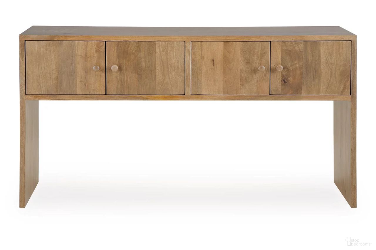 The appearance of Ella Grove Console In Rich Brown designed by Signature Design by Ashley in the transitional interior design. This rich brown piece of furniture  was selected by 1StopBedrooms from Ella Grove Collection to add a touch of cosiness and style into your home. Sku: T639-4. Material: Wood.