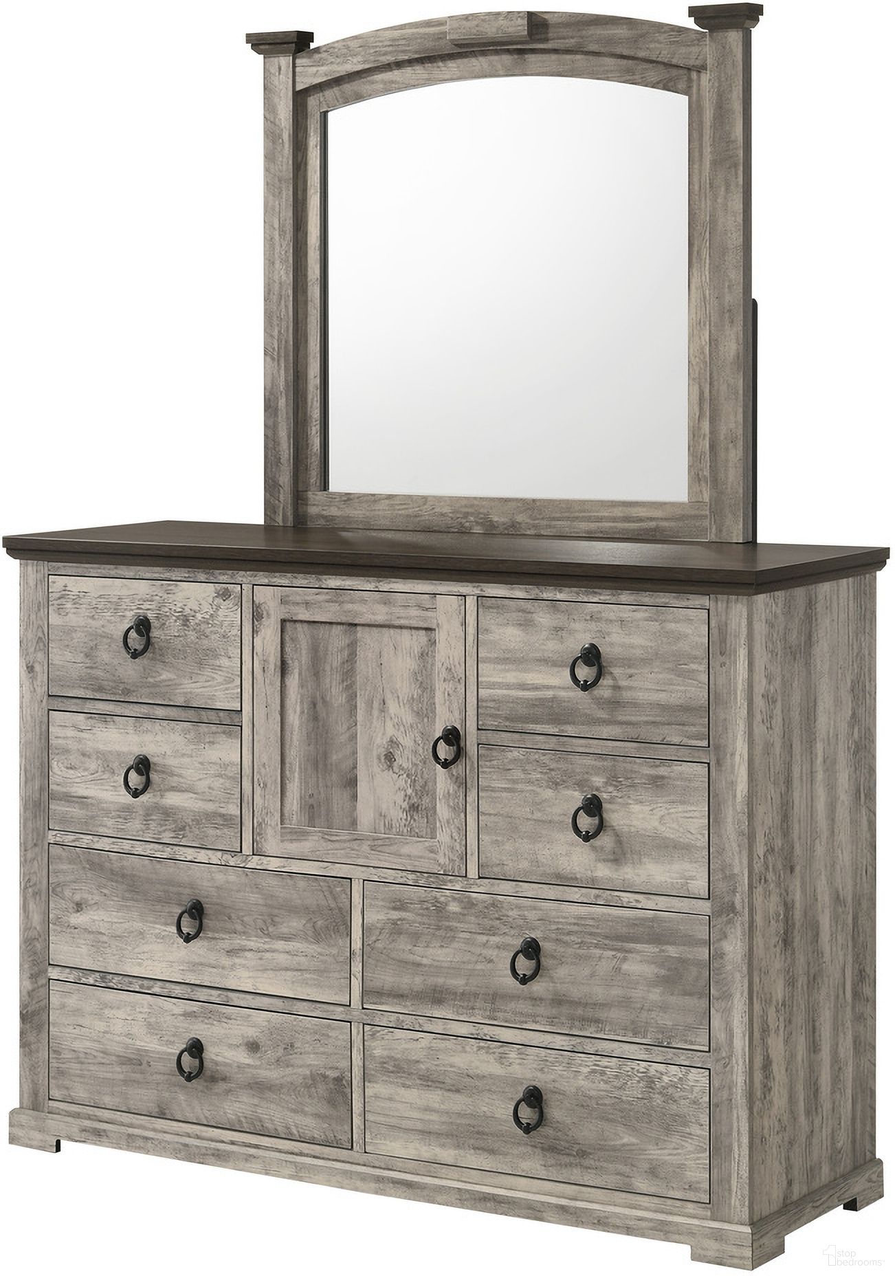 The appearance of Ella-Mae Dresser Mirror In Gray designed by Crown Mark in the rustic / southwestern interior design. This gray piece of furniture was selected by 1StopBedrooms from Ella-Mae Collection to add a touch of cosiness and style into your home. Sku: B6840-11.