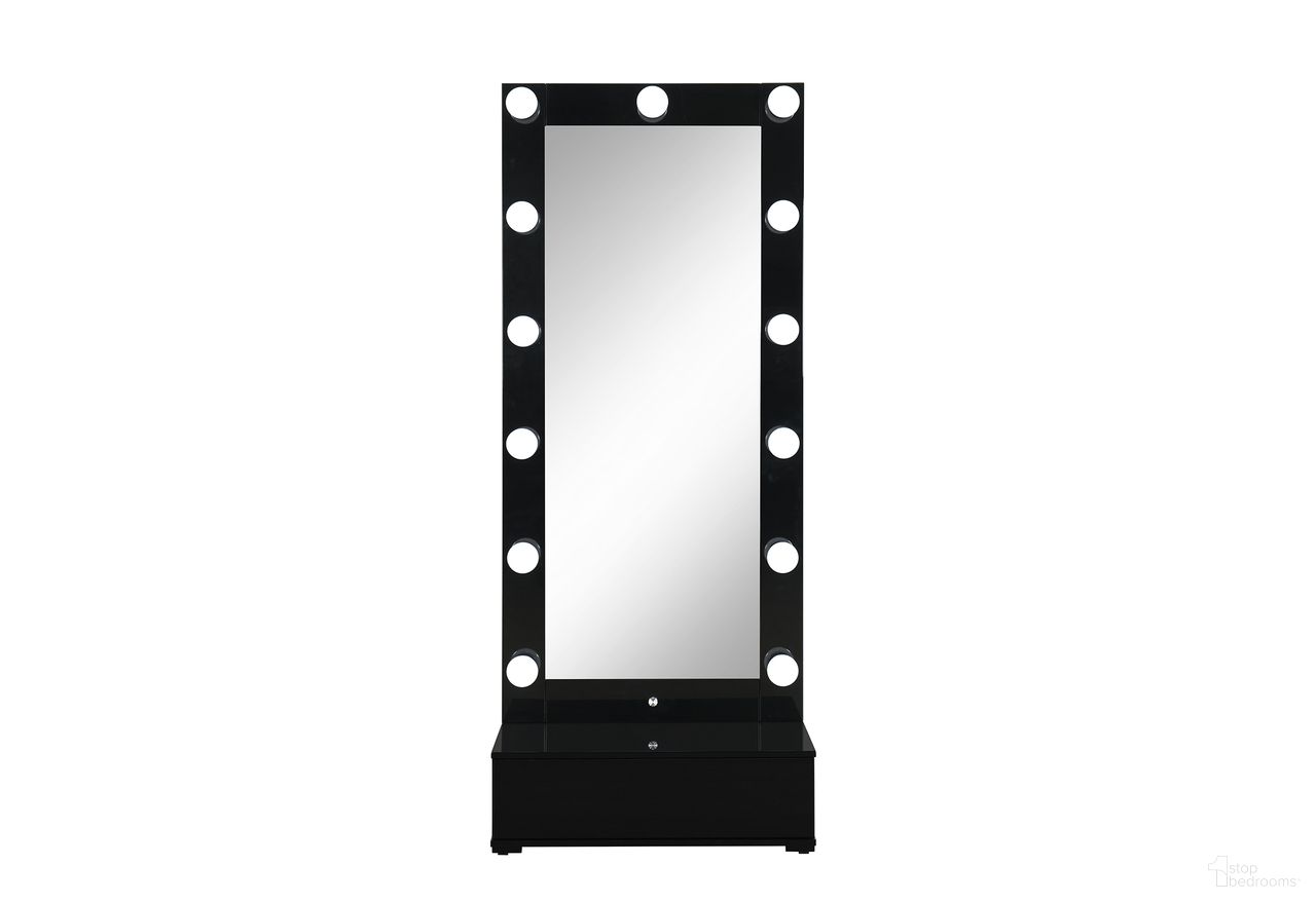 Ella Narrow Tall Mirror with Drawer and Speaker In Black