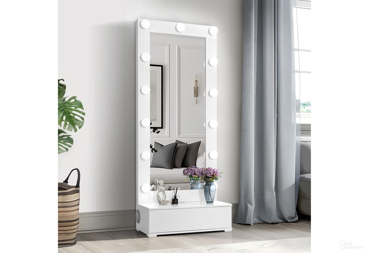 Ella Narrow Tall Mirror with LED and Speaker In White