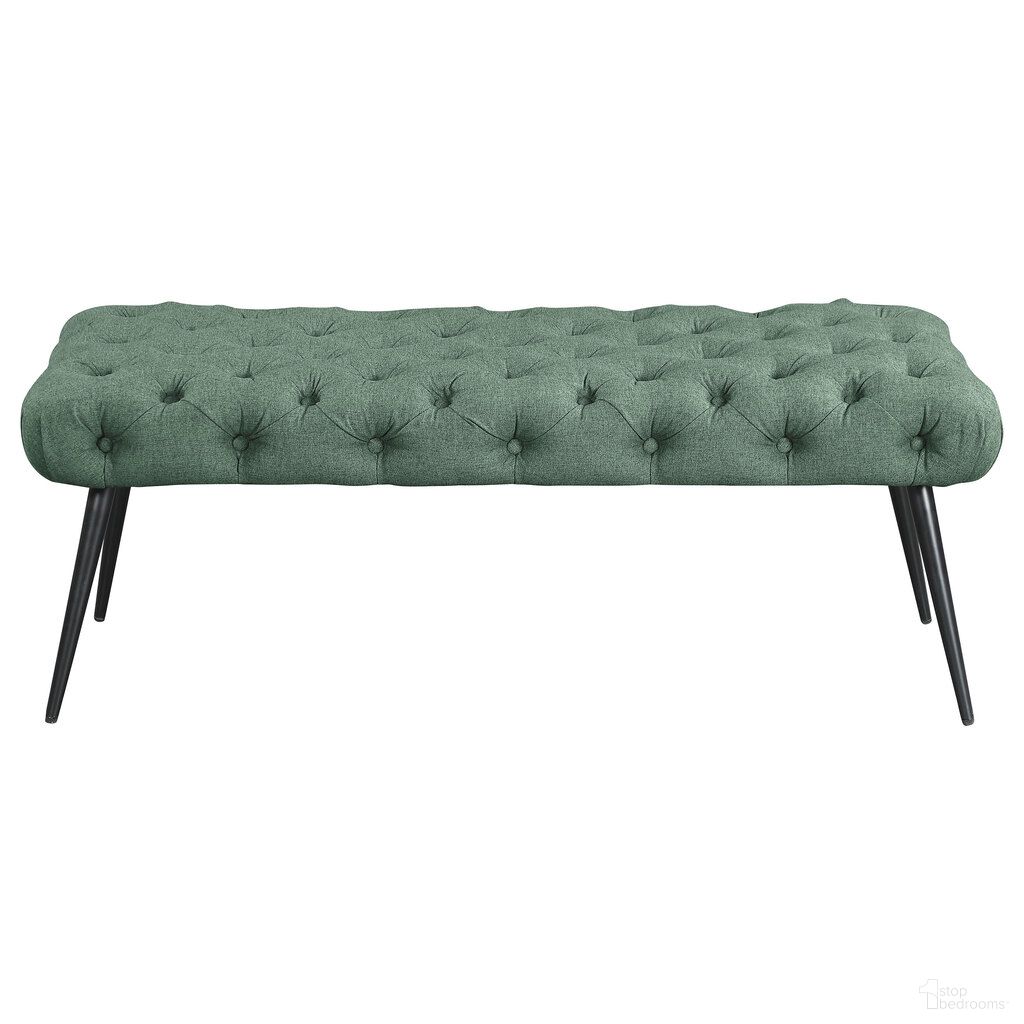 Ella Upholstered Tufted Bench Metal Legs In Teal Green