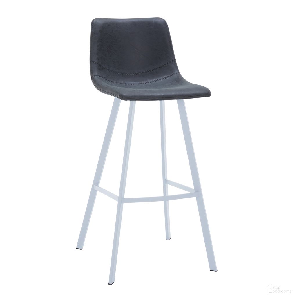 The appearance of Elland Bar Stool In Charcoal Black and White Base designed by LeisureMod in the modern / contemporary interior design. This charcoal black piece of furniture  was selected by 1StopBedrooms from Elland Collection to add a touch of cosiness and style into your home. Sku: ESW-29BL. Material: Leather.