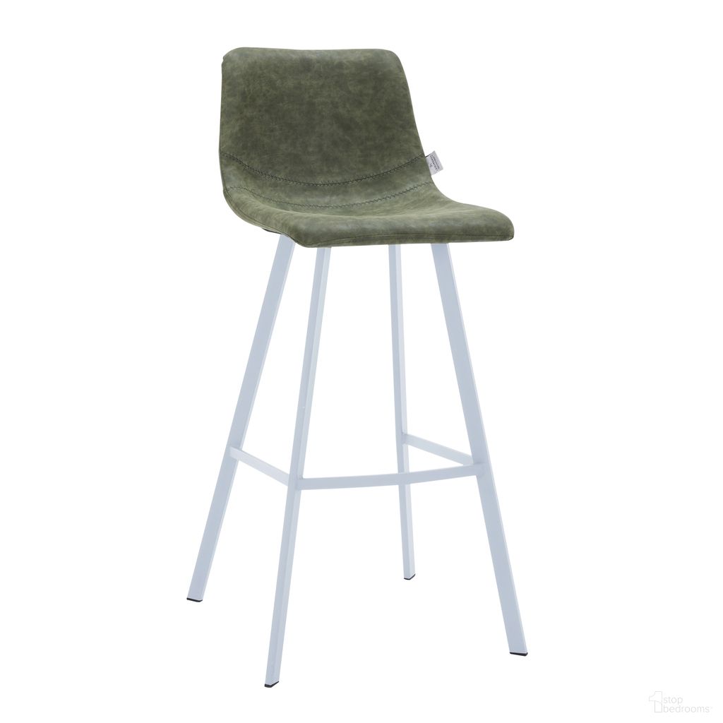 The appearance of Elland Bar Stool In Olive Green and White Base designed by LeisureMod in the modern / contemporary interior design. This olive green piece of furniture was selected by 1StopBedrooms from Elland Collection to add a touch of cosiness and style into your home. Sku: ESW-29G. Material: Leather.