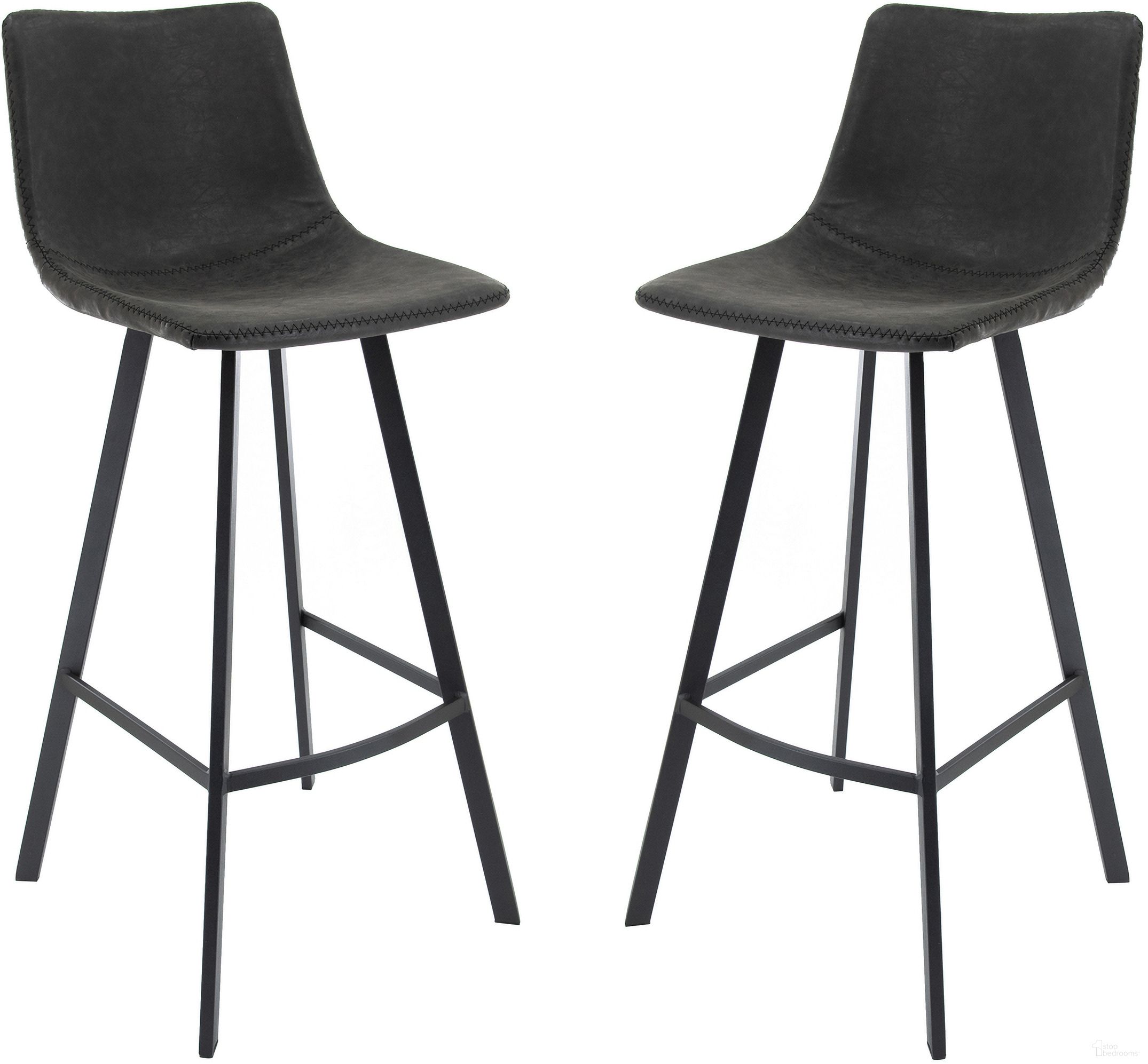 The appearance of Elland Upholstered Leather Barstool Set of 2 In Black Charcoal designed by LeisureMod in the modern / contemporary interior design. This black charcoal piece of furniture  was selected by 1StopBedrooms from Elland Collection to add a touch of cosiness and style into your home. Sku: ES29BL2. Material: Faux Leather.