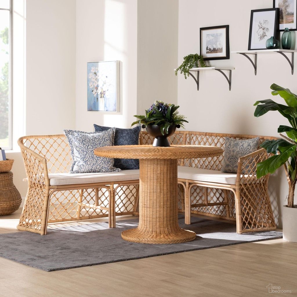 The appearance of Ellard Rattan 3-Piece Dining Room Set In Light Honey designed by Baxton Studio in the bohemian interior design. This light honey piece of furniture was selected by 1StopBedrooms from Ellard Collection to add a touch of cosiness and style into your home. Sku: Aysi/Braided-3PC Dining Set. Material: Natural Rattan.