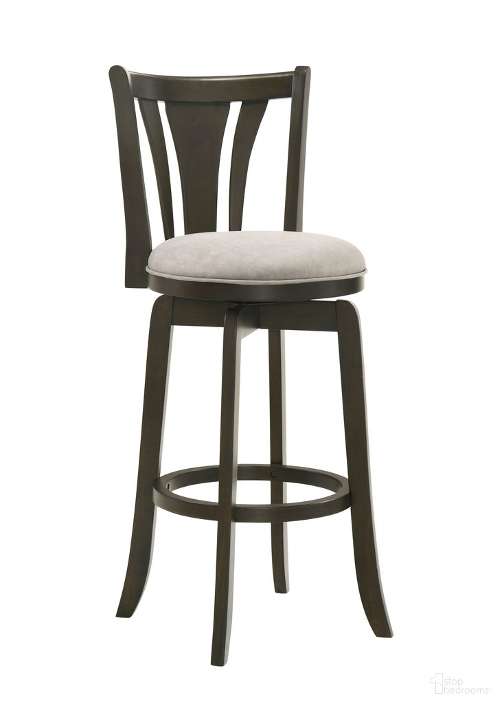 The appearance of Elle 30 Inch Bar Height Swivel Barstool In Gray and Dark Roast designed by Armen Living in the country / farmhouse interior design. This gray/dark roast piece of furniture was selected by 1StopBedrooms from Elle Collection to add a touch of cosiness and style into your home. Sku: LCELBADRSG30. Material: Polyester.