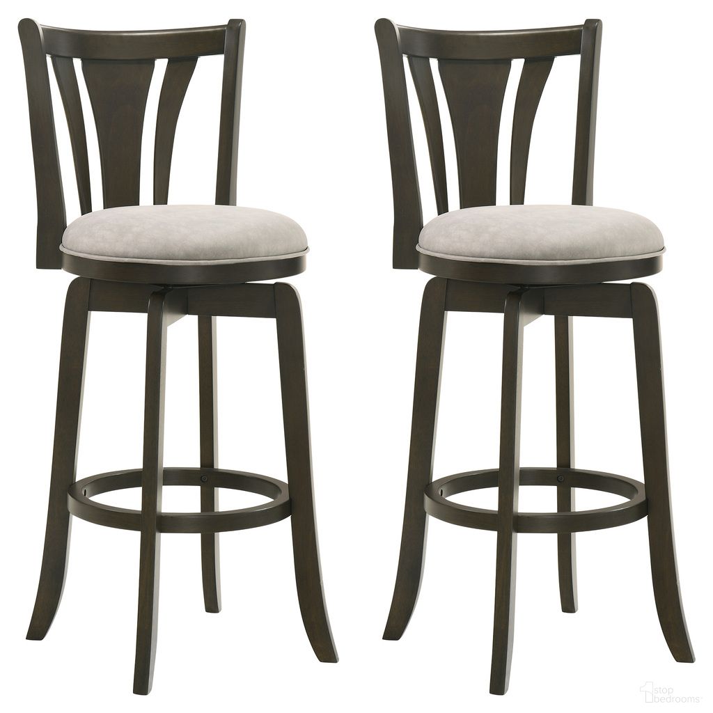 The appearance of Elle 30 Inch Bar Height Swivel Barstool Set of 2 In Gray and Dark Roast designed by Armen Living in the country / farmhouse interior design. This gray/dark roast piece of furniture was selected by 1StopBedrooms from Elle Collection to add a touch of cosiness and style into your home. Sku: LCELBADRSG30;LCELBADRSG30. Material: Polyester.