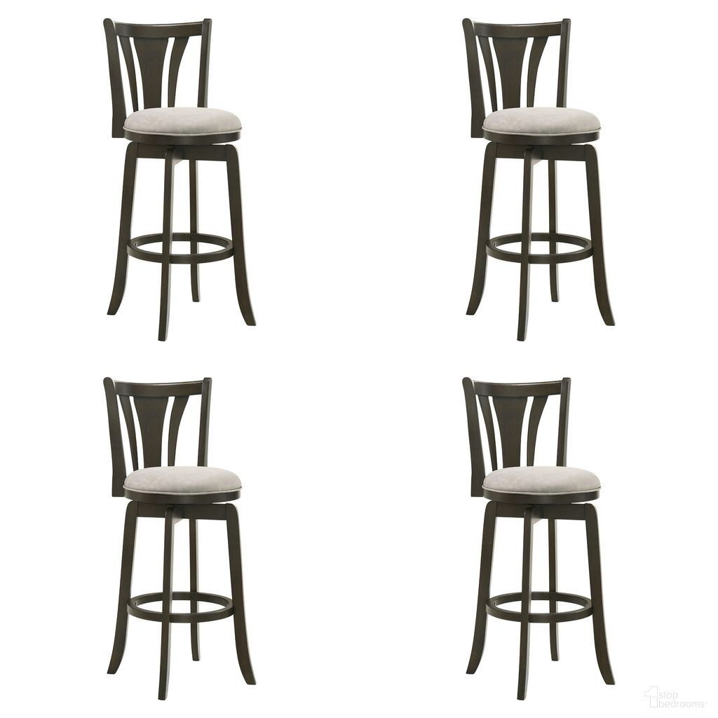 The appearance of Elle 30 Inch Bar Height Swivel Barstool Set of 4 In Gray and Dark Roast designed by Armen Living in the country / farmhouse interior design. This gray/dark roast piece of furniture was selected by 1StopBedrooms from Elle Collection to add a touch of cosiness and style into your home. Sku: LCELBADRSG30;LCELBADRSG30;LCELBADRSG30;LCELBADRSG30. Material: Polyester.